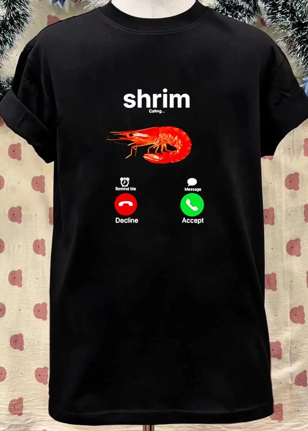 Calling Shrim Incoming Phone Screen Print T-Shirt