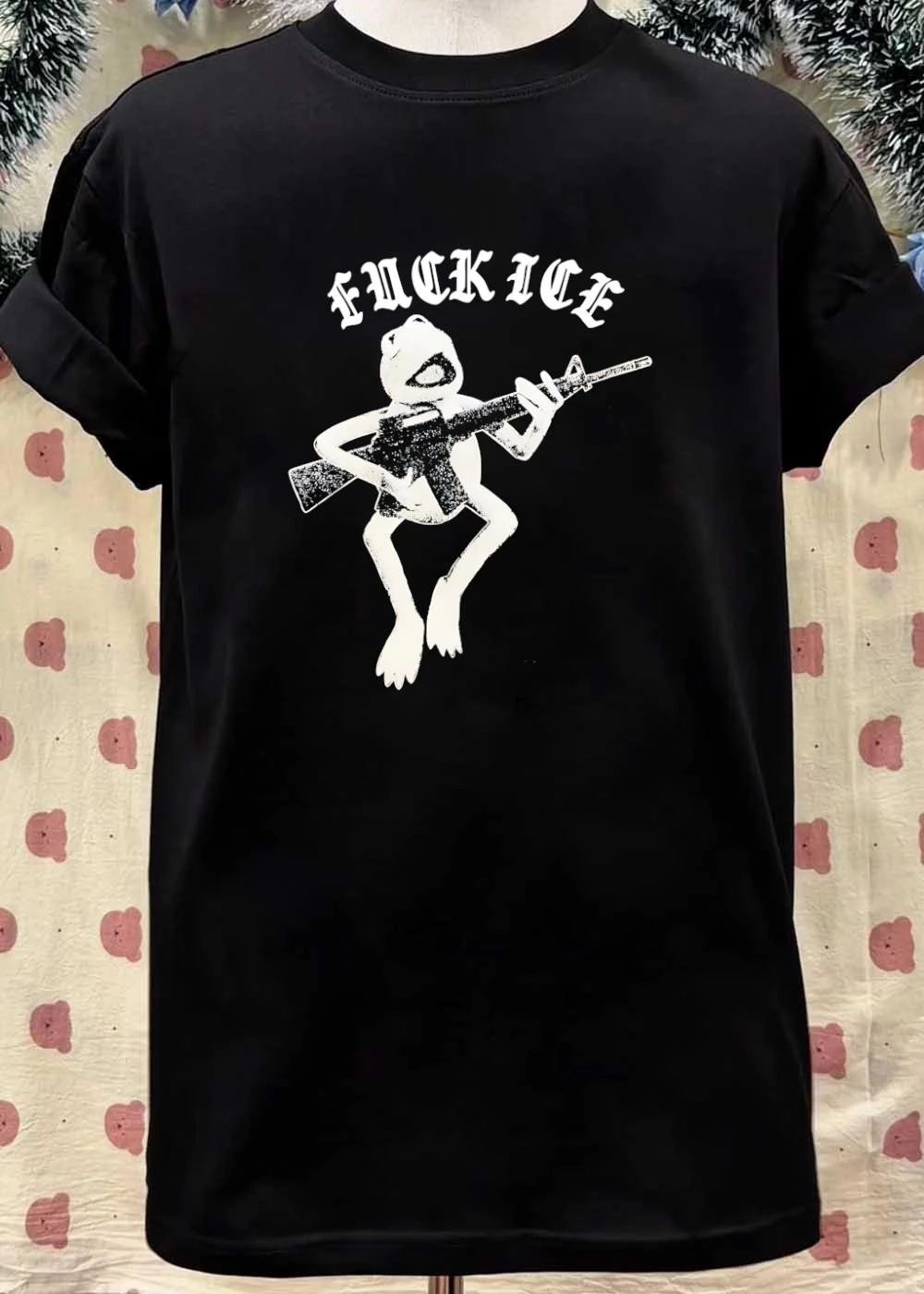 Froggy Protest Kermit Armed with Rifle Fuck ICE Shirt