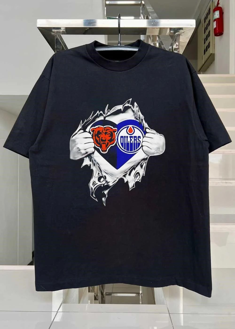 Fan Gear Showing Bear and Oilers Heart T-Shirt