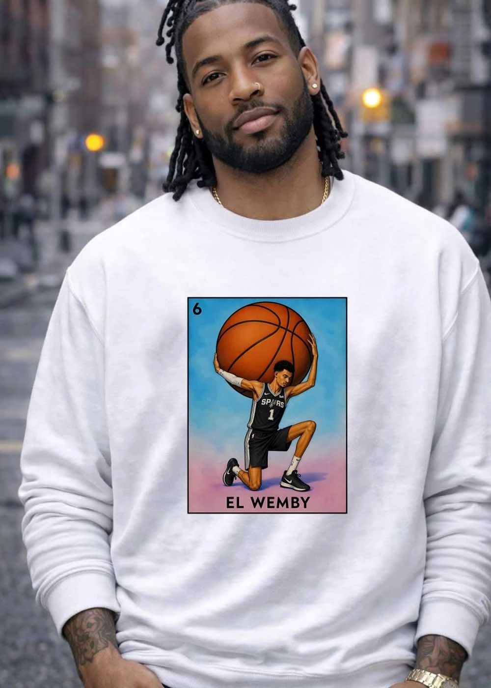 Lotería Style Victor Wembanyama Atlas Holding Basketball El Wemby Spurs T-Shirt