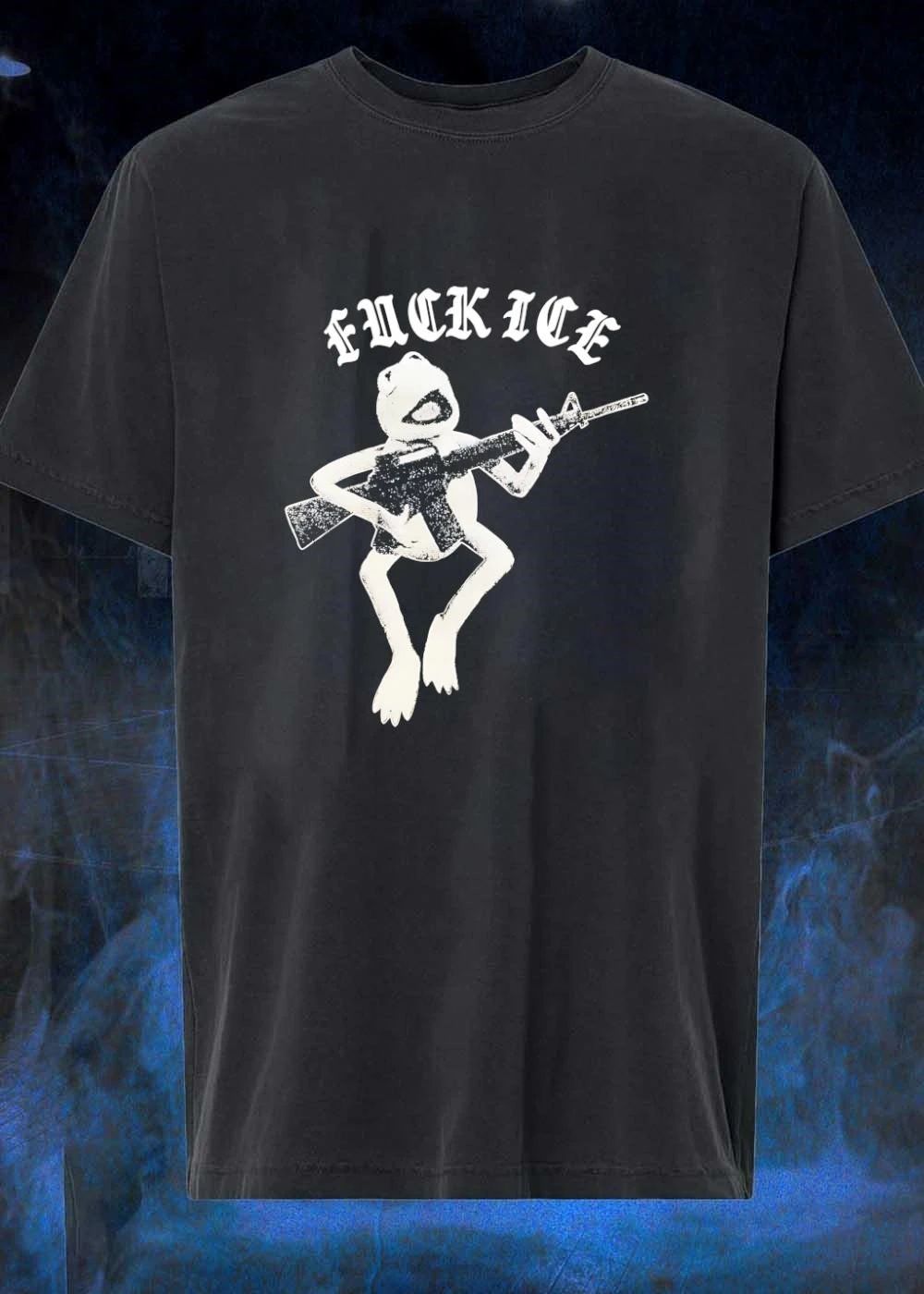 Froggy Protest Kermit Armed with Rifle Fuck ICE Shirt