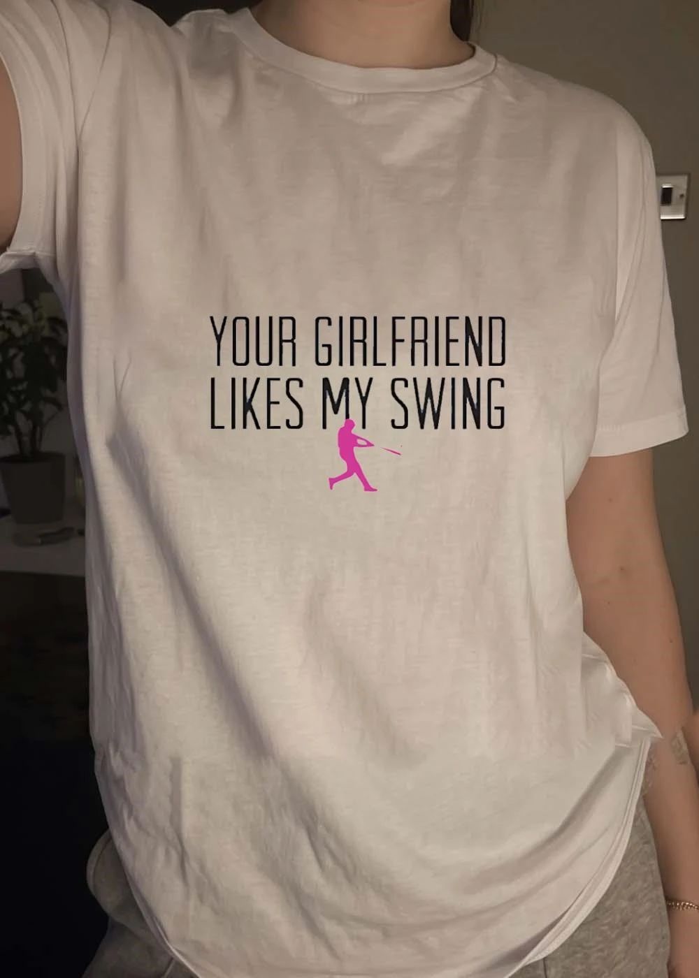 Swing Baseball batting Softball hitter funny humor girlfriend your girlfriend likes my swing shirt