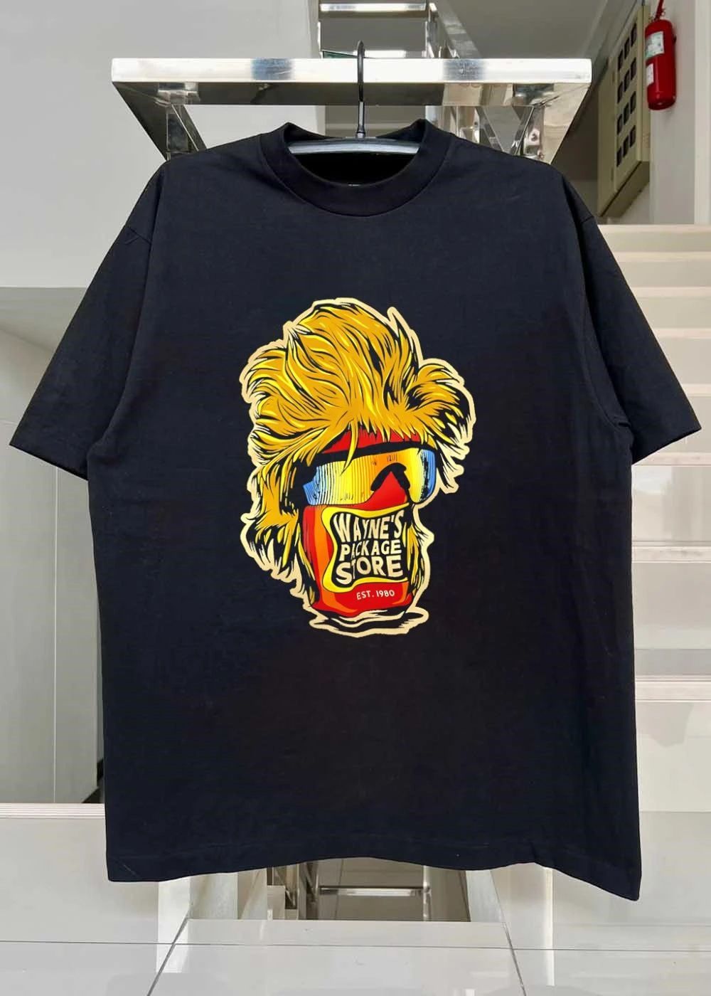Wayne’s Package Store Est 1980 Mullet Hair and Sunglasses T-Shirt