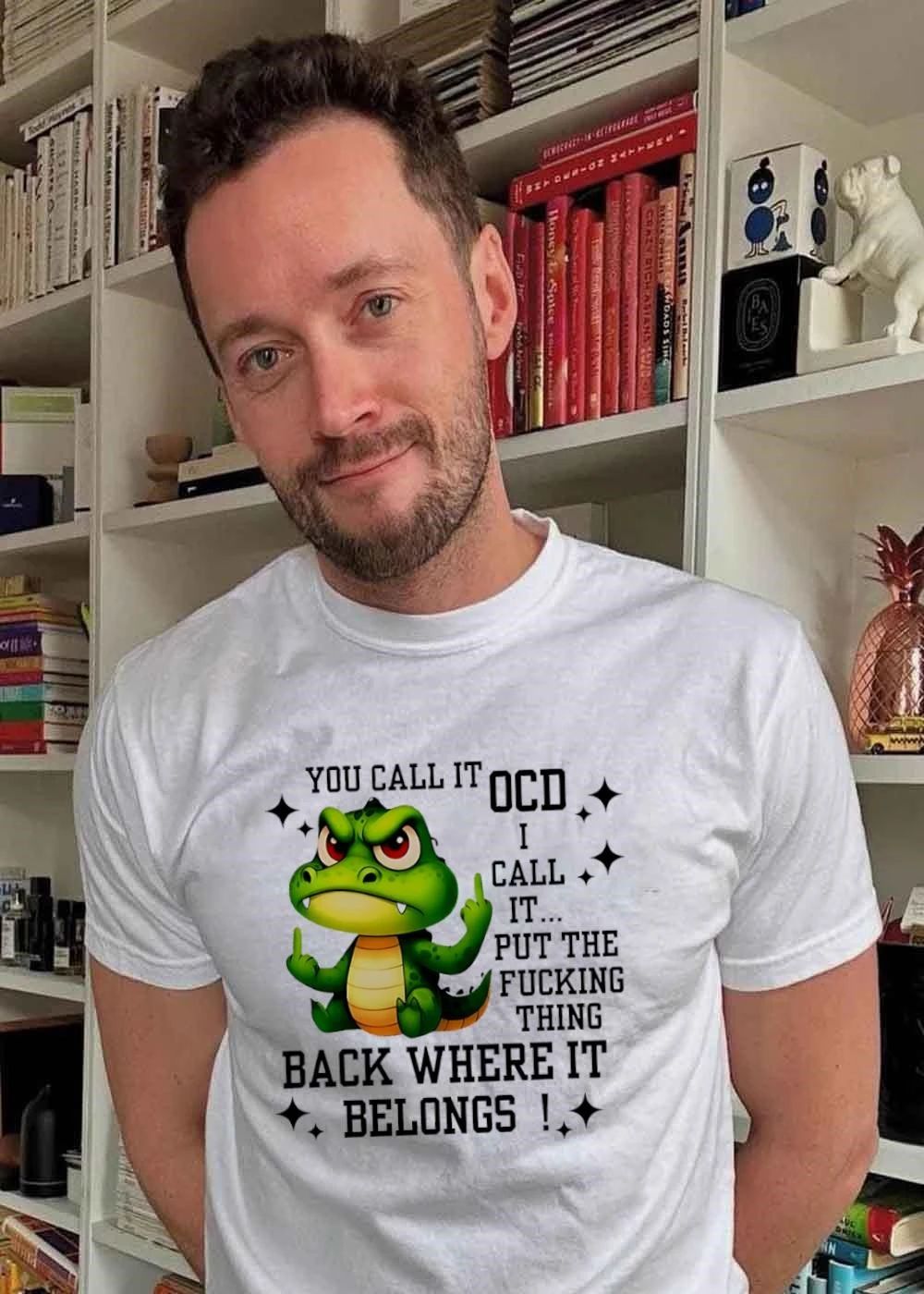 Angry Crocodile Giving Middle Finger Funny OCD Put The Fucking Thing Back T-Shirt