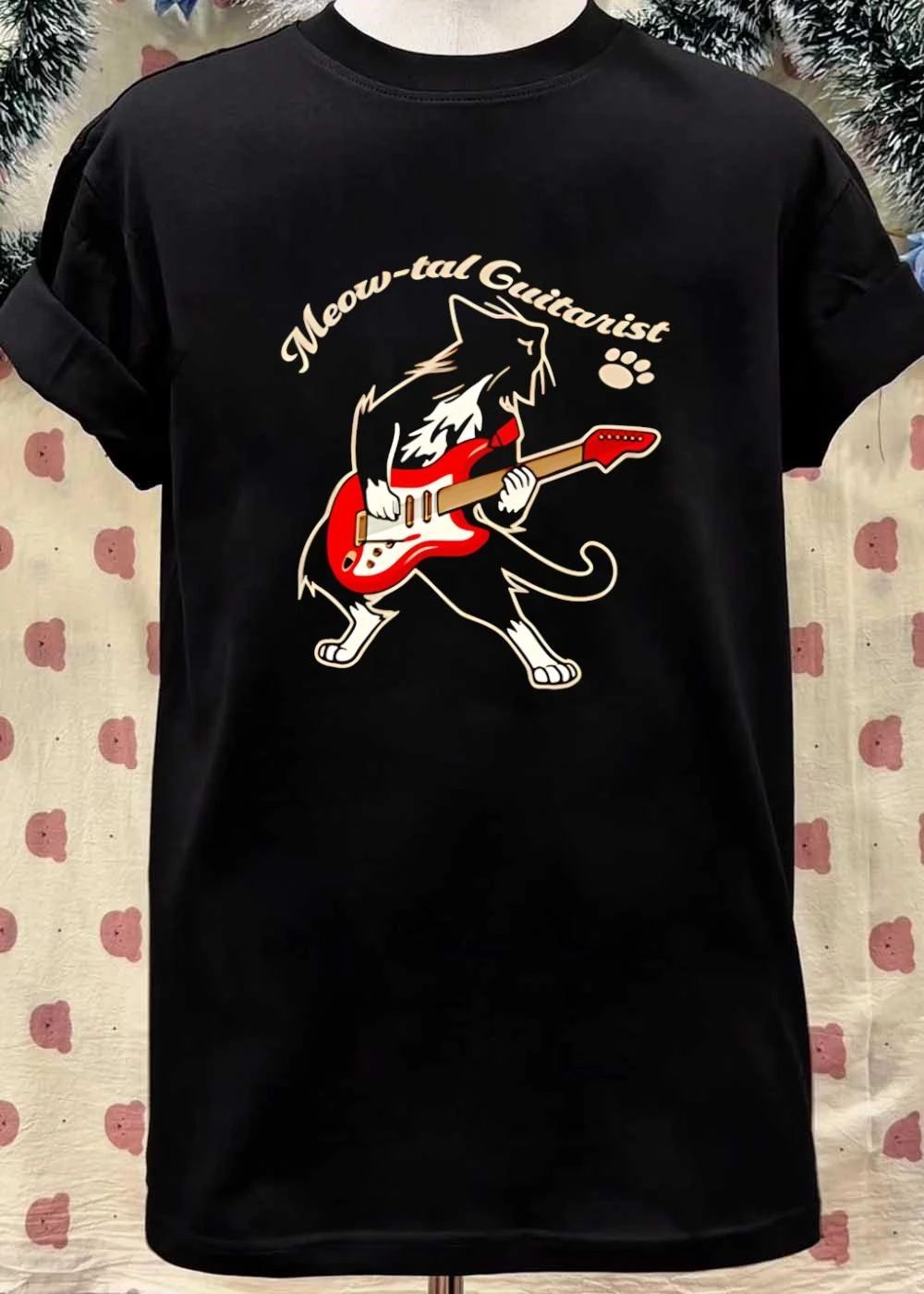 Paw Print Meow-tal Guitarist Playing Electric Guitar T-Shirt