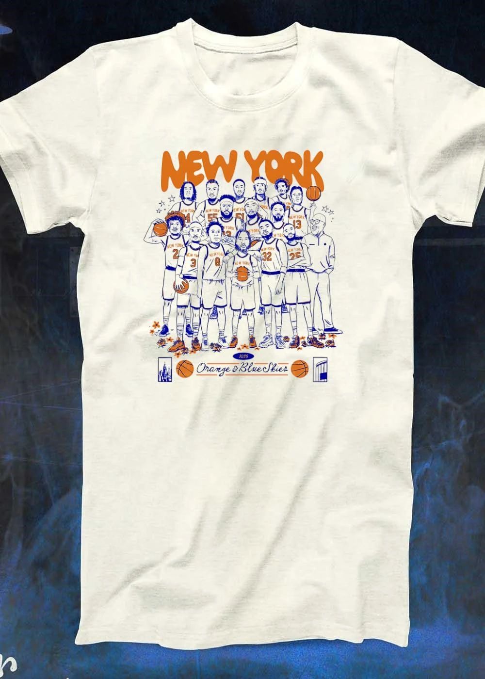 New York 2026 Orange and Blue Skies Basketball Players Shirt