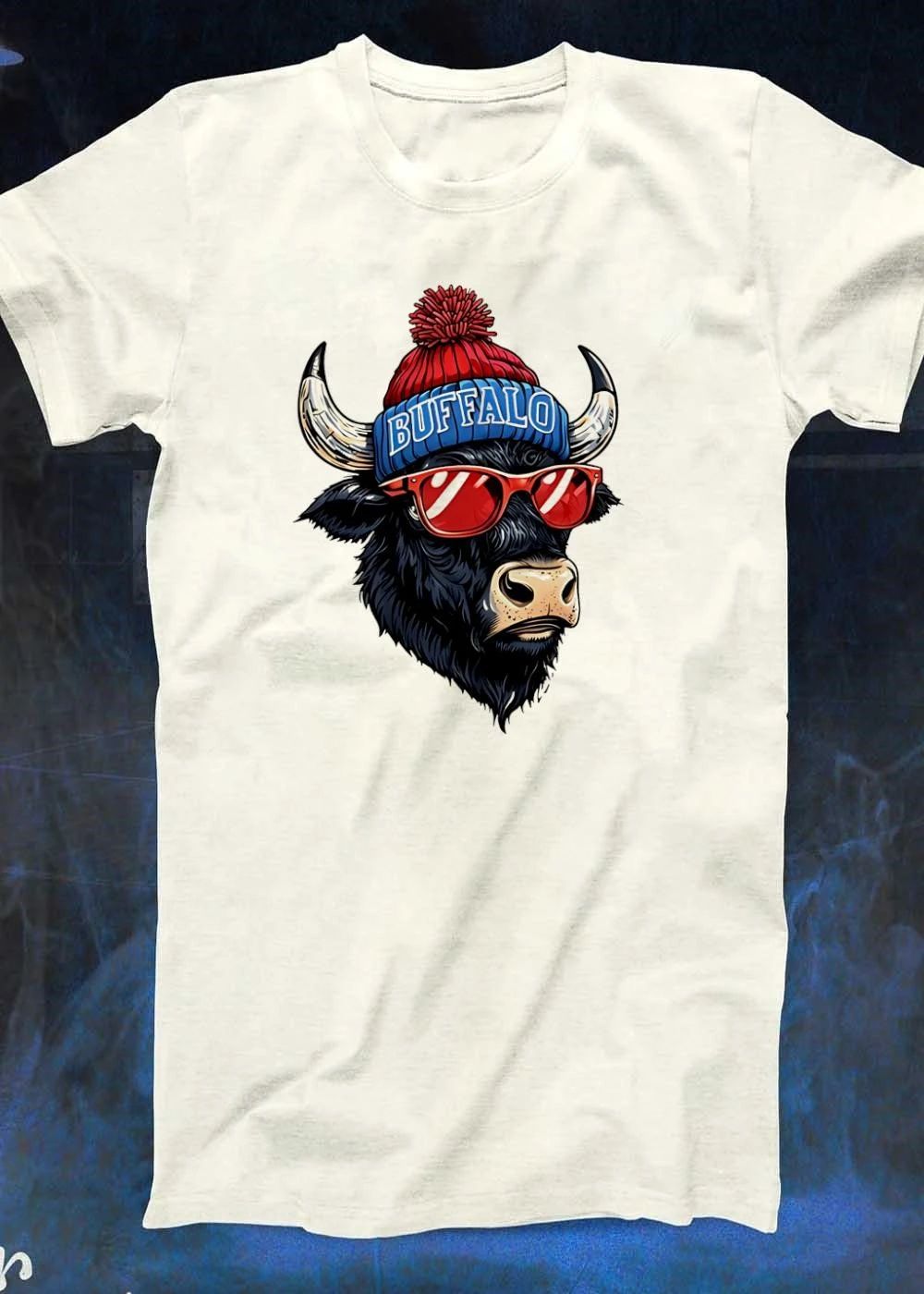 Cool Buffalo Apparel Wearing Red Sunglasses Winter Beanie Buffalo T-Shirt
