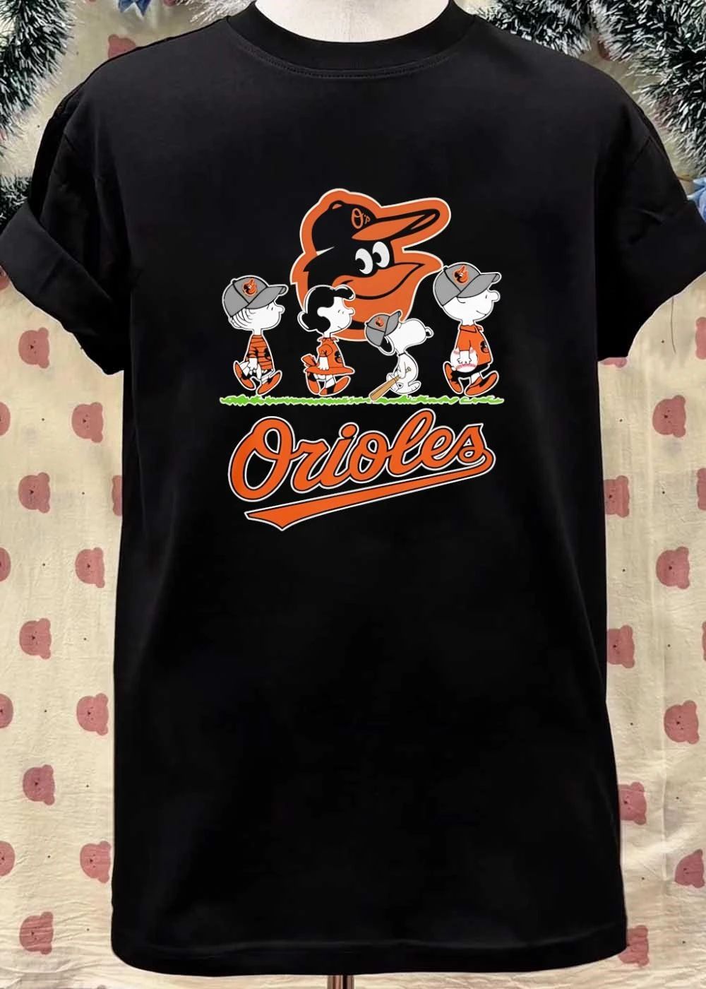 Peanuts Gang Walking with Baseball Gear Orioles T-Shirt