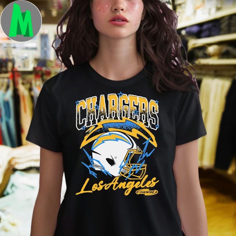 SEEN x Los Angeles Chargers Black Vintage Voltage Helmet T-Shirt
