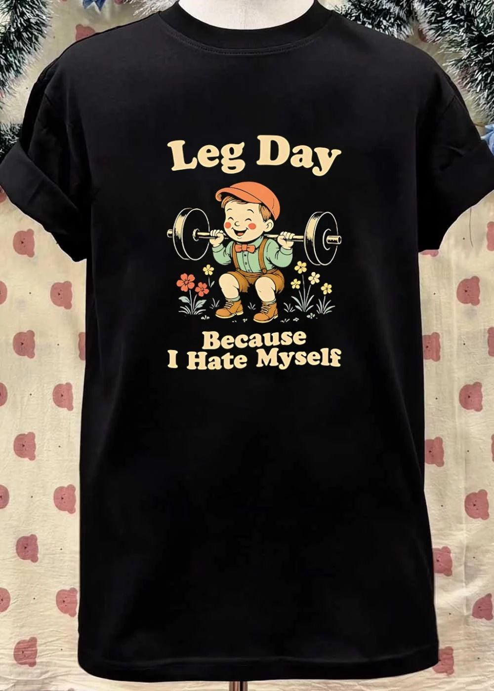 Retro Aesthetic Boy Squatting Leg Day Because I Hate Myself Shirt