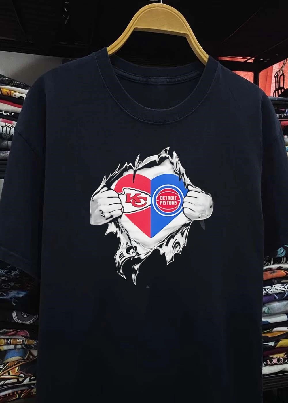Heart Hands Ripping Open KC Chiefs Detroit Pistons Shirt