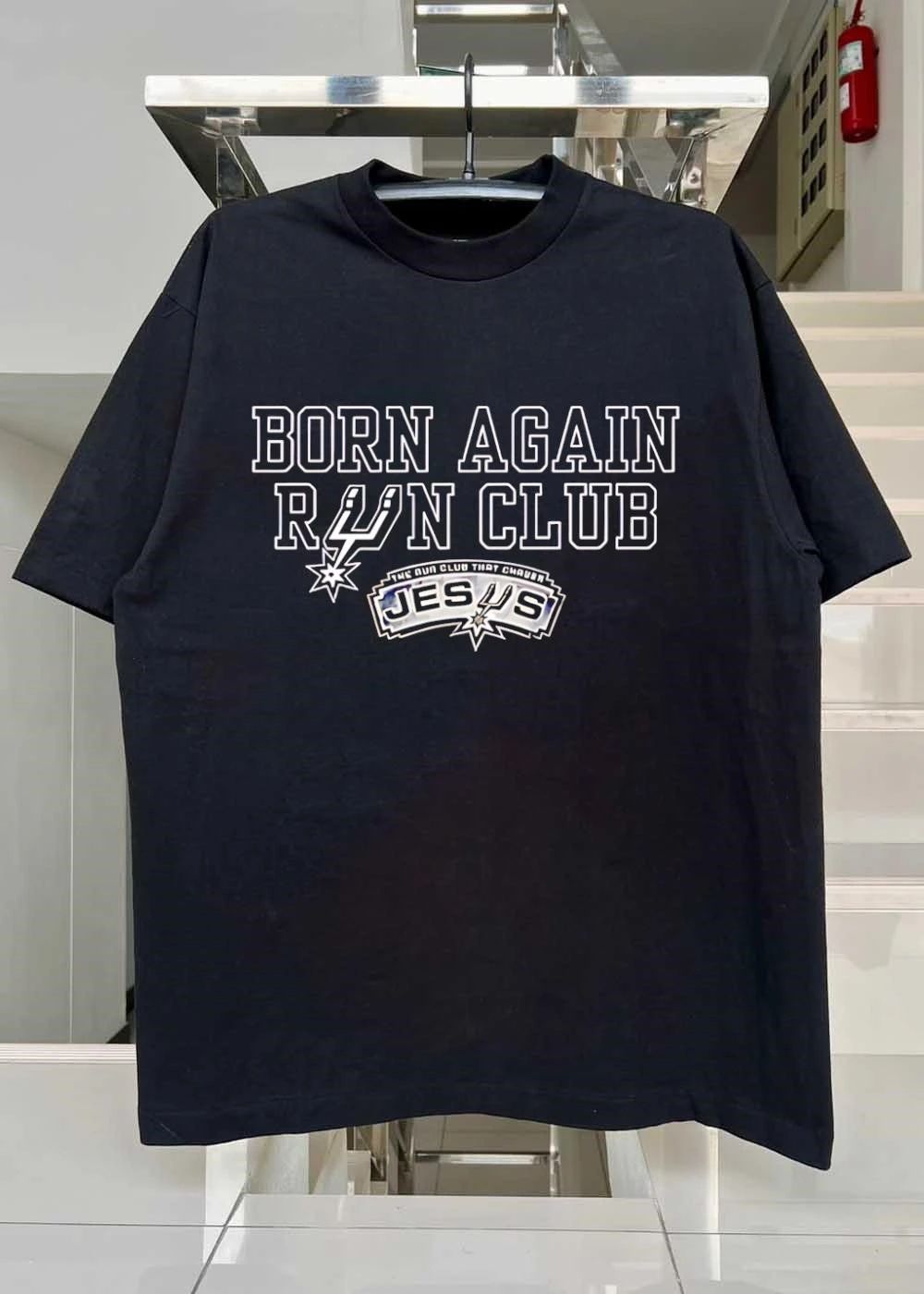 Born Again Run Club the Run Club that Chases Jesus San Antonio Spurs T-Shirt