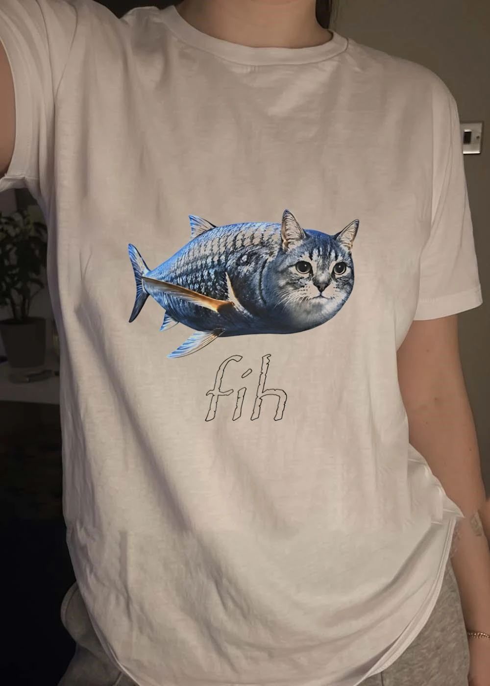 Fih gray tabby cat fish hybrid creature ocean animal character fih shirt