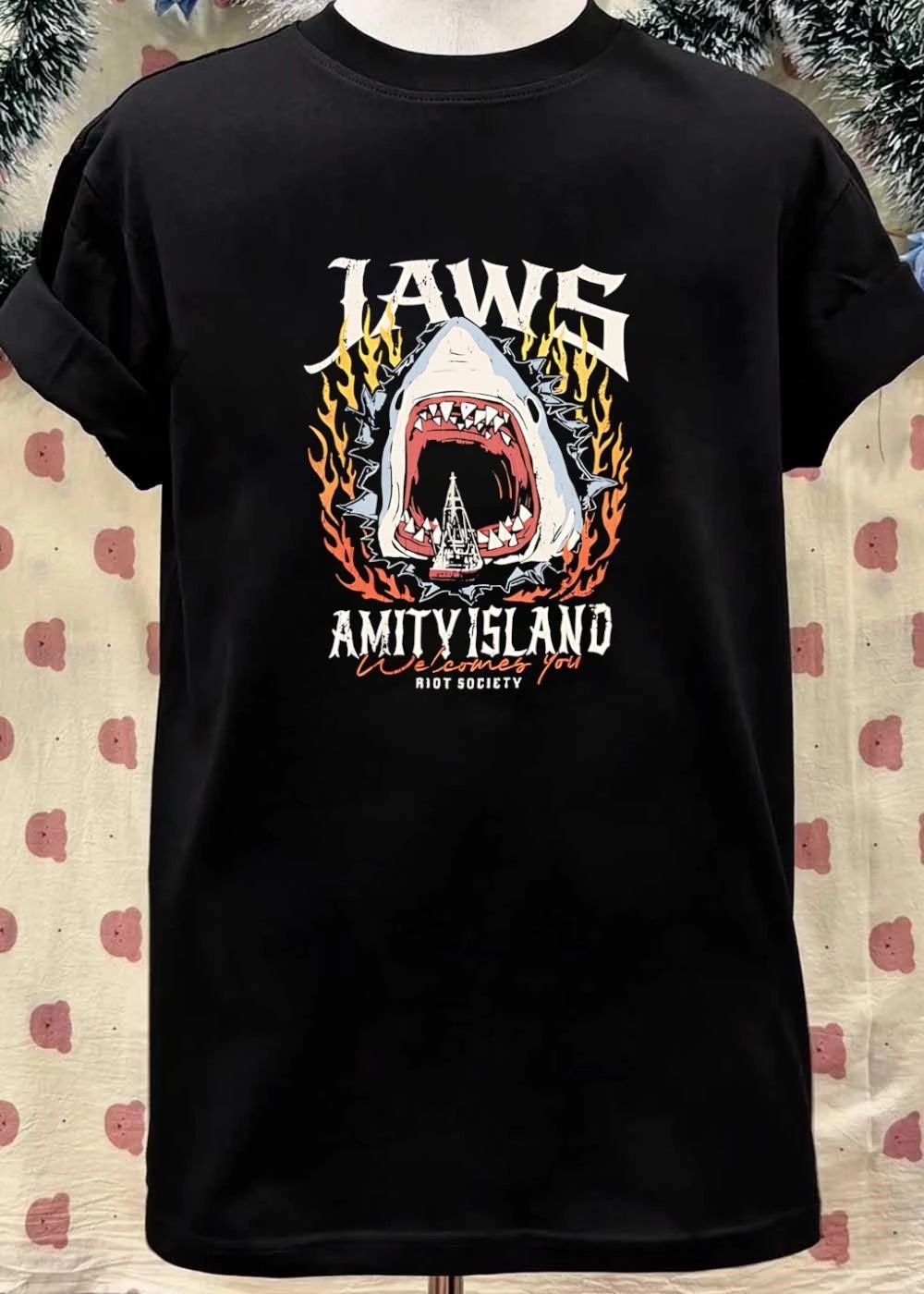 Riot Society Jaws Amity Island Welcomes You Shark Eating Boat T-Shirt