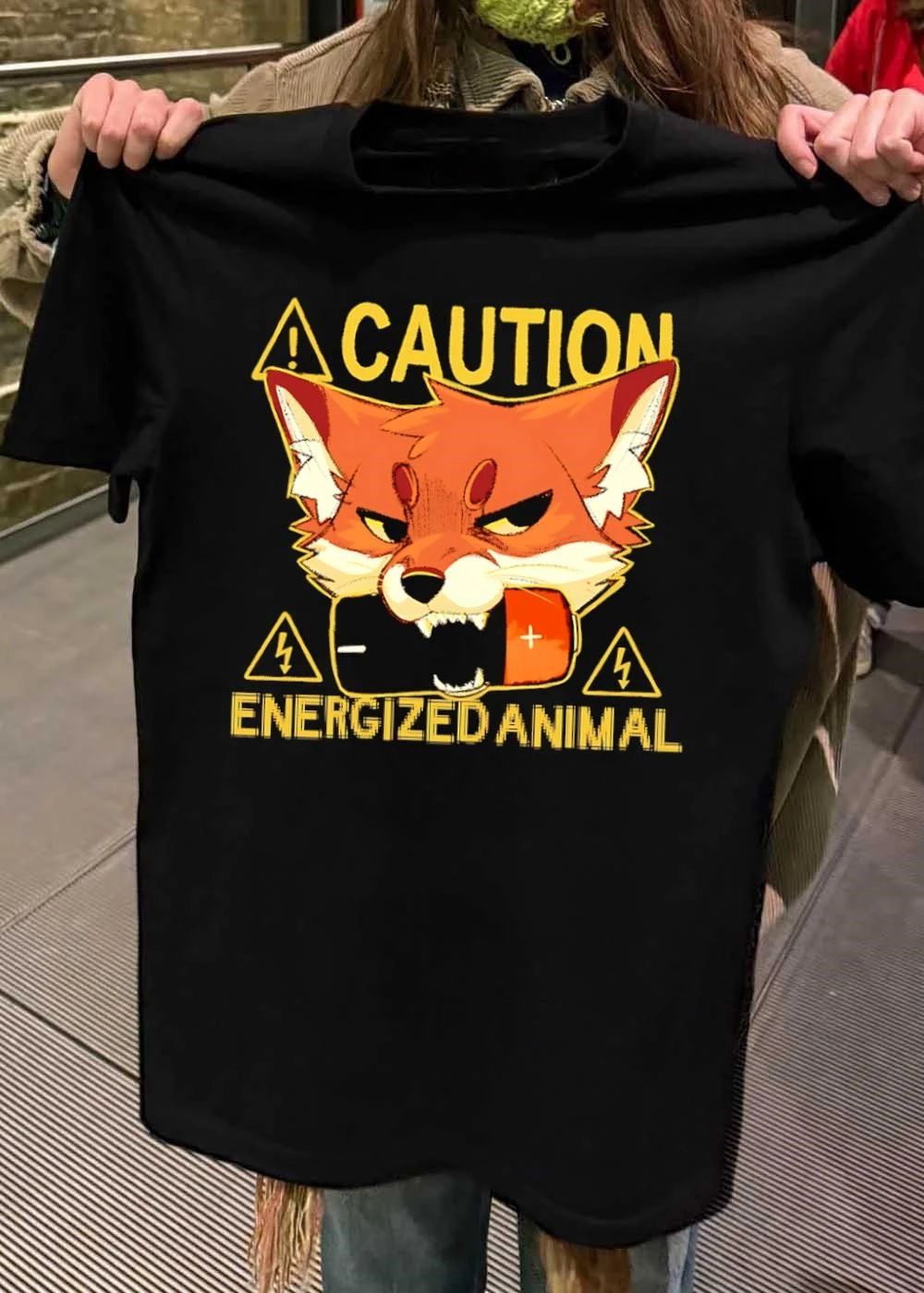 Fox holding a battery Caution Energized Animal shirt