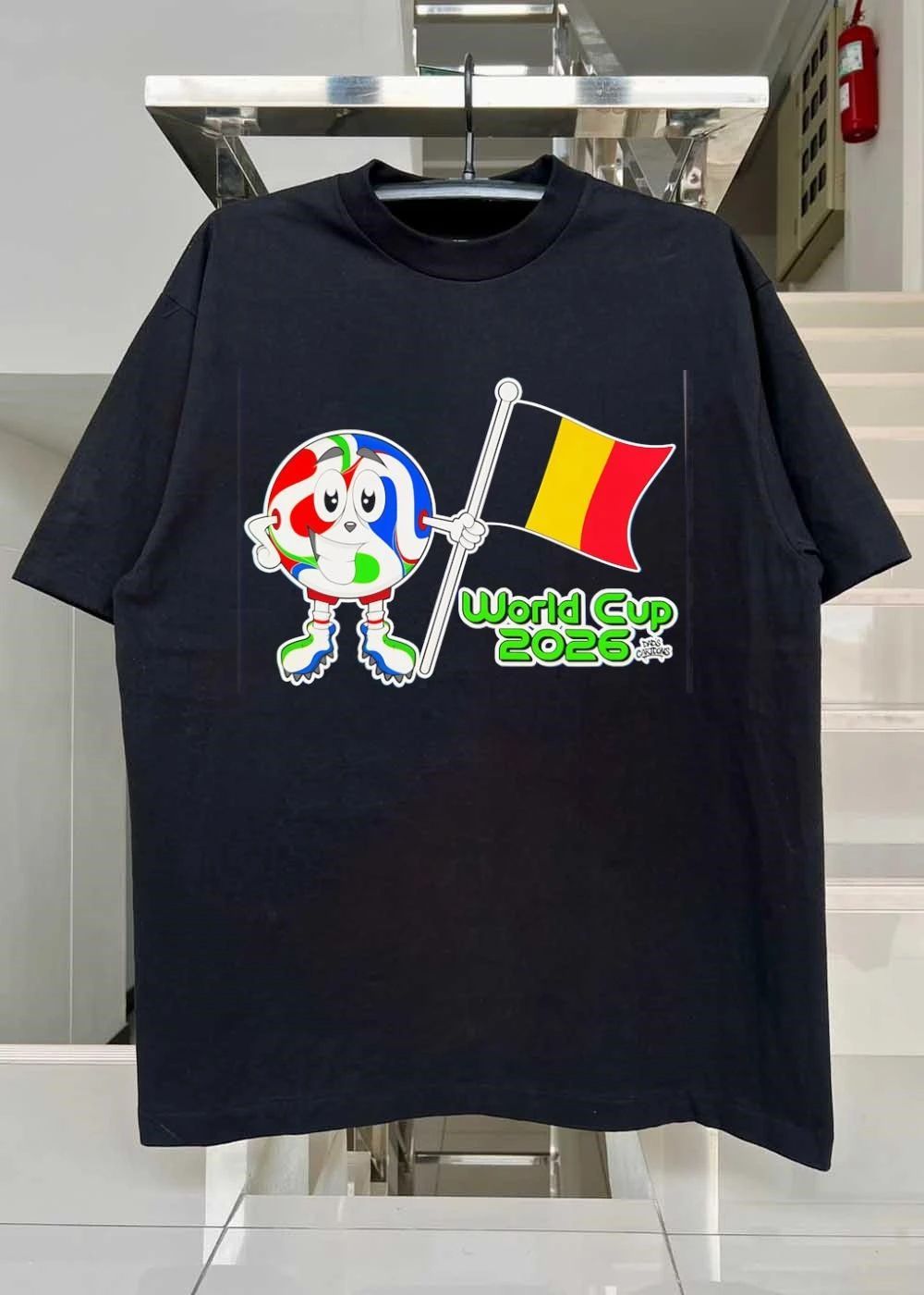 Dads Cartoons Mascot Holding Belgium Flag World Cup 2026 T-Shirt