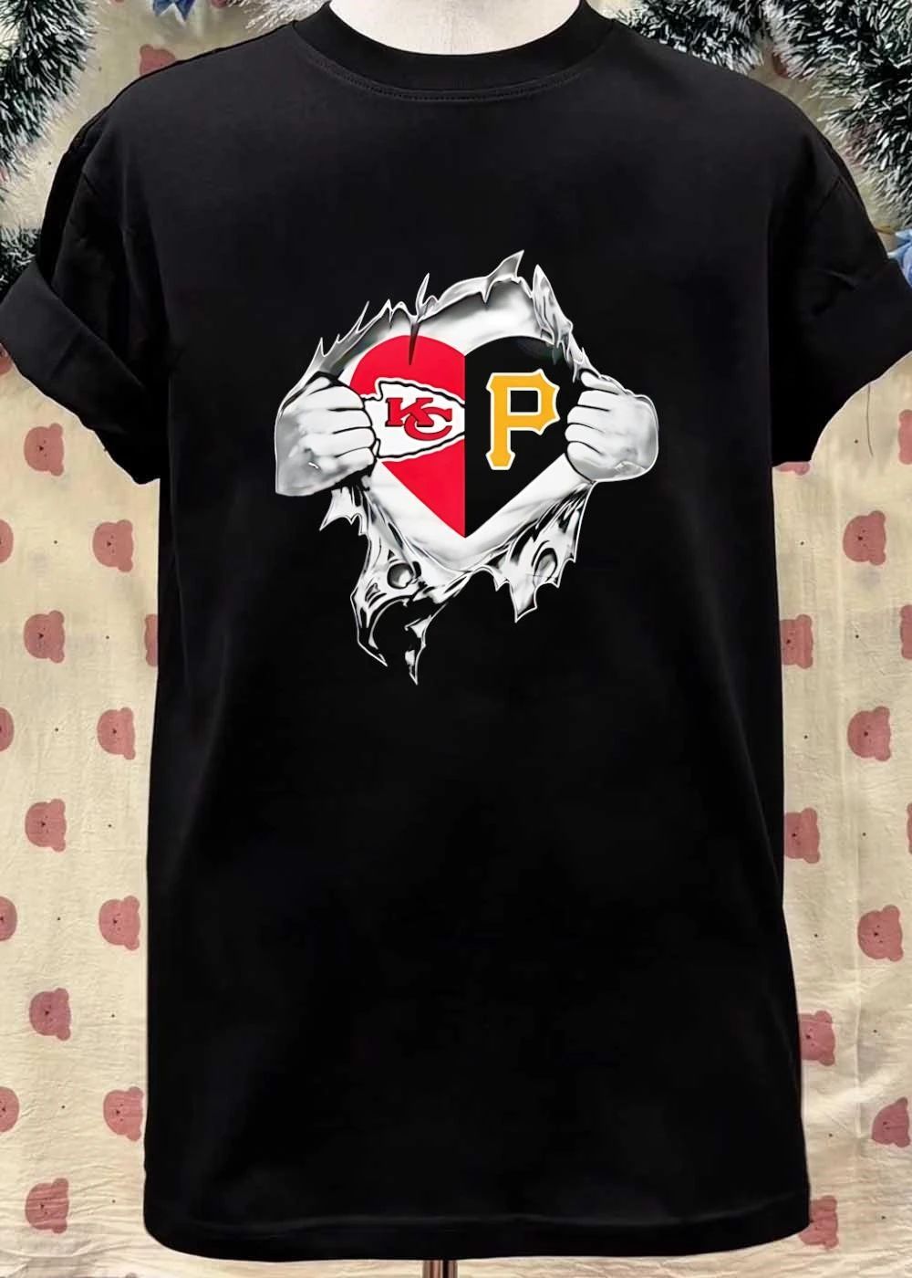 KC Chiefs and Pittsburgh Pirates Heart Ripped Open T-Shirt