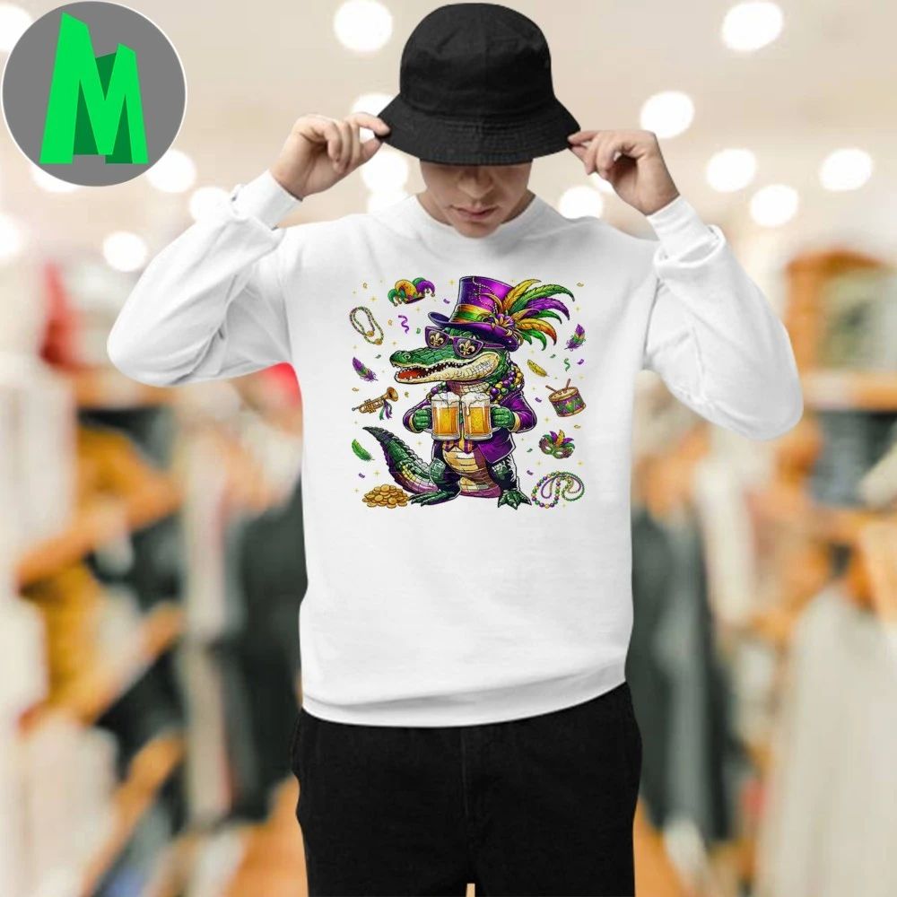 Original Mardi Gras Alligator Drinking Beer Shirts