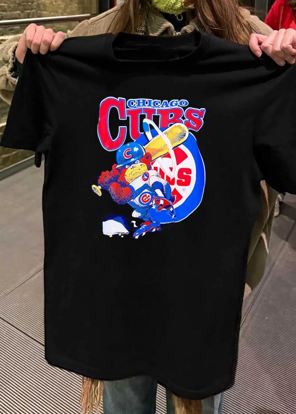 Chicago Cubs cartoon bear hitting baseball shirt