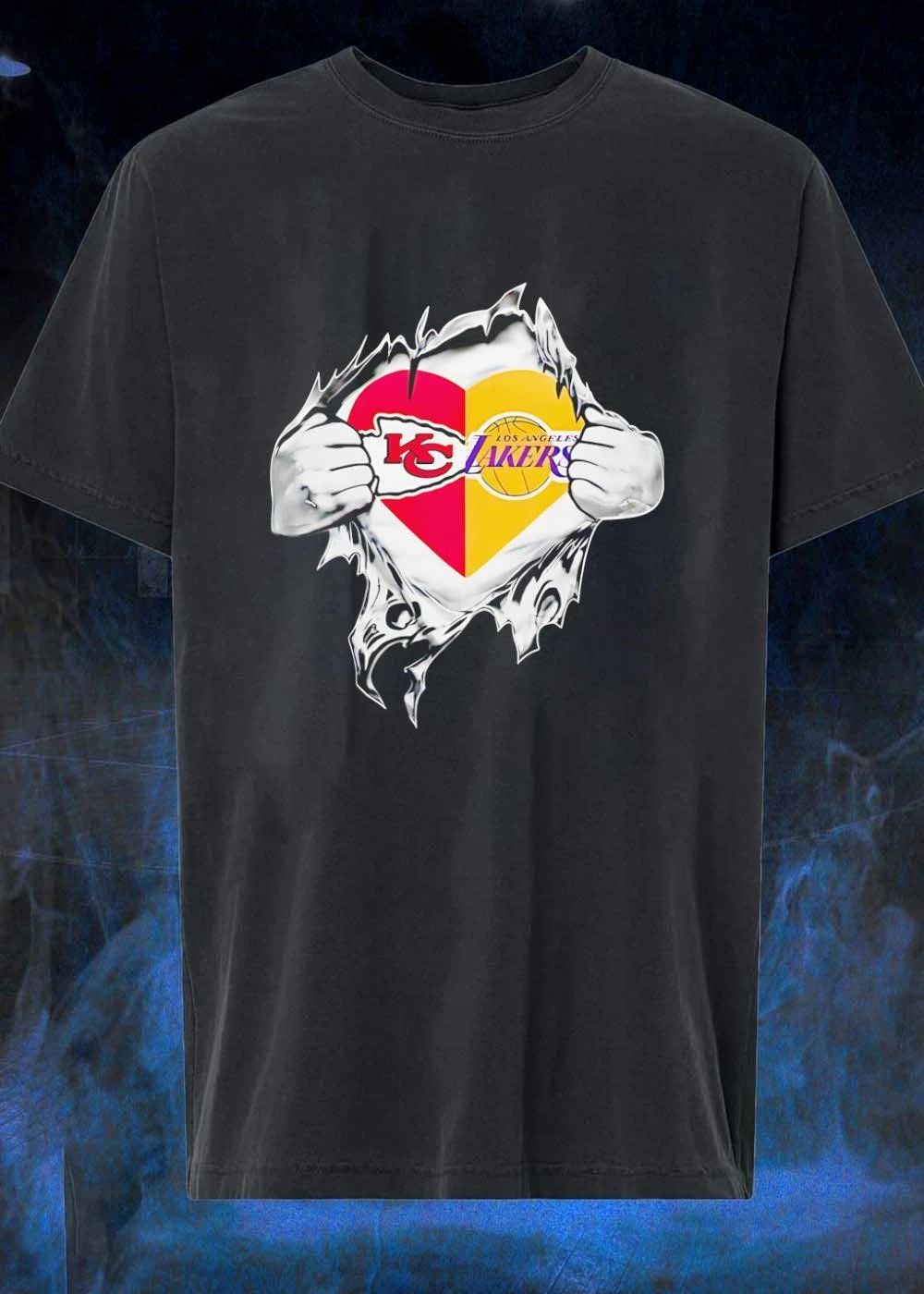 KC Lakers Fans Heart Ripped Open T-Shirt Kansas City Chiefs Los Angeles Lakers