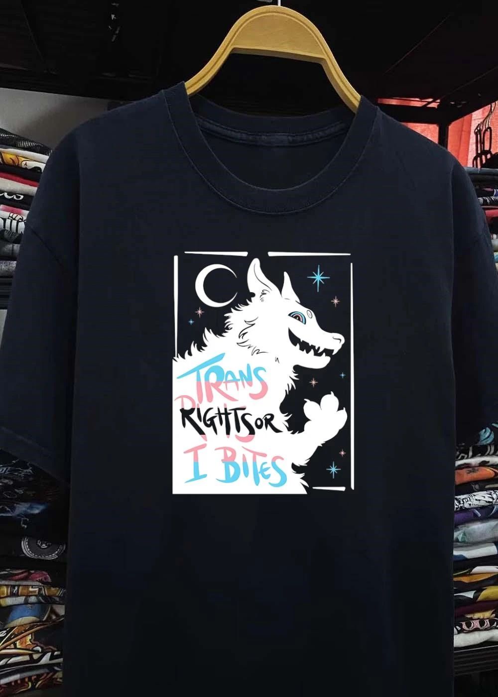 Trans Rights or I Bites White Wolf Celestial Animal Enthusiast T-Shirt