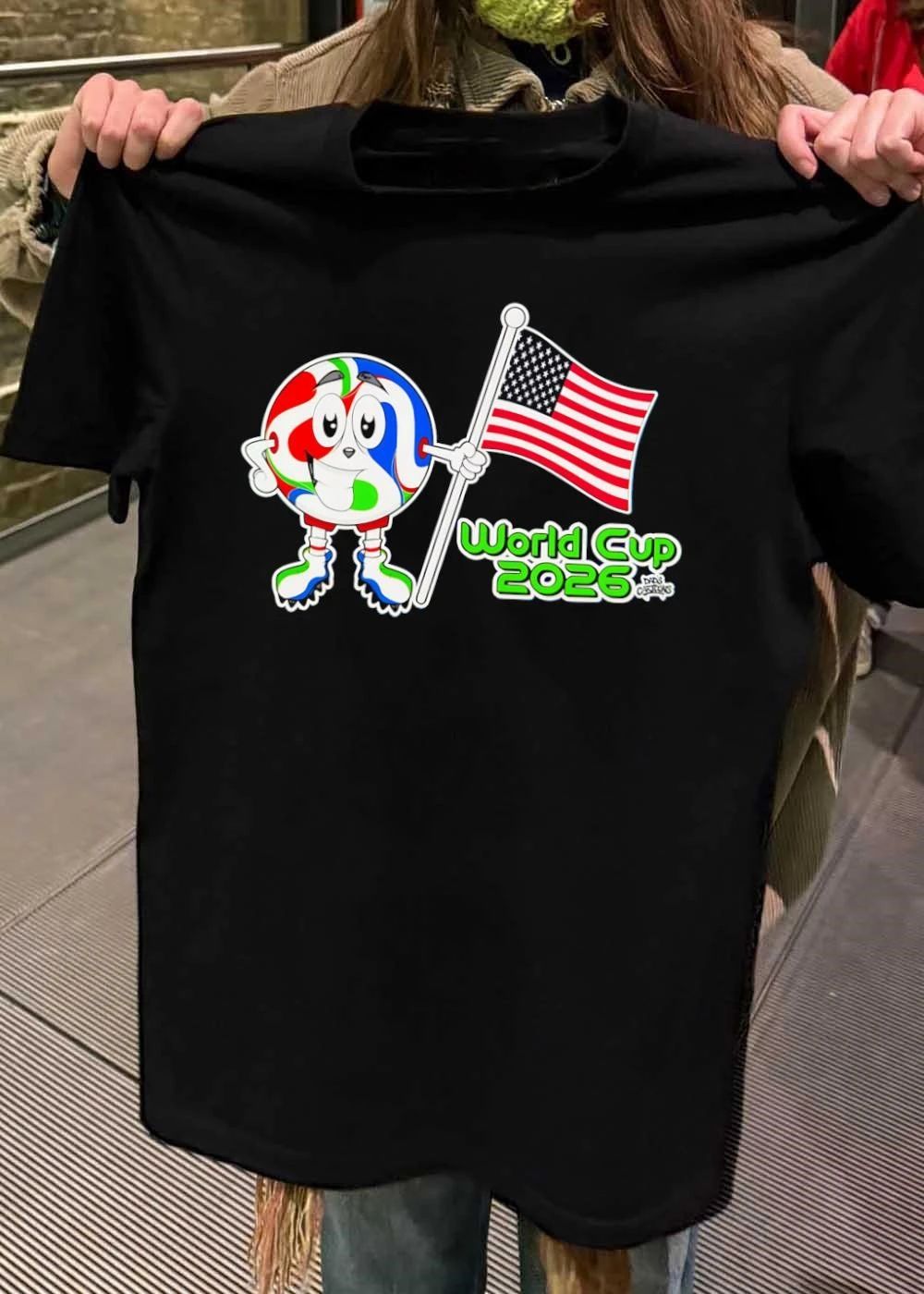 Dads Cartoons Soccer Ball Holding American Flag World Cup 2026 T-Shirt