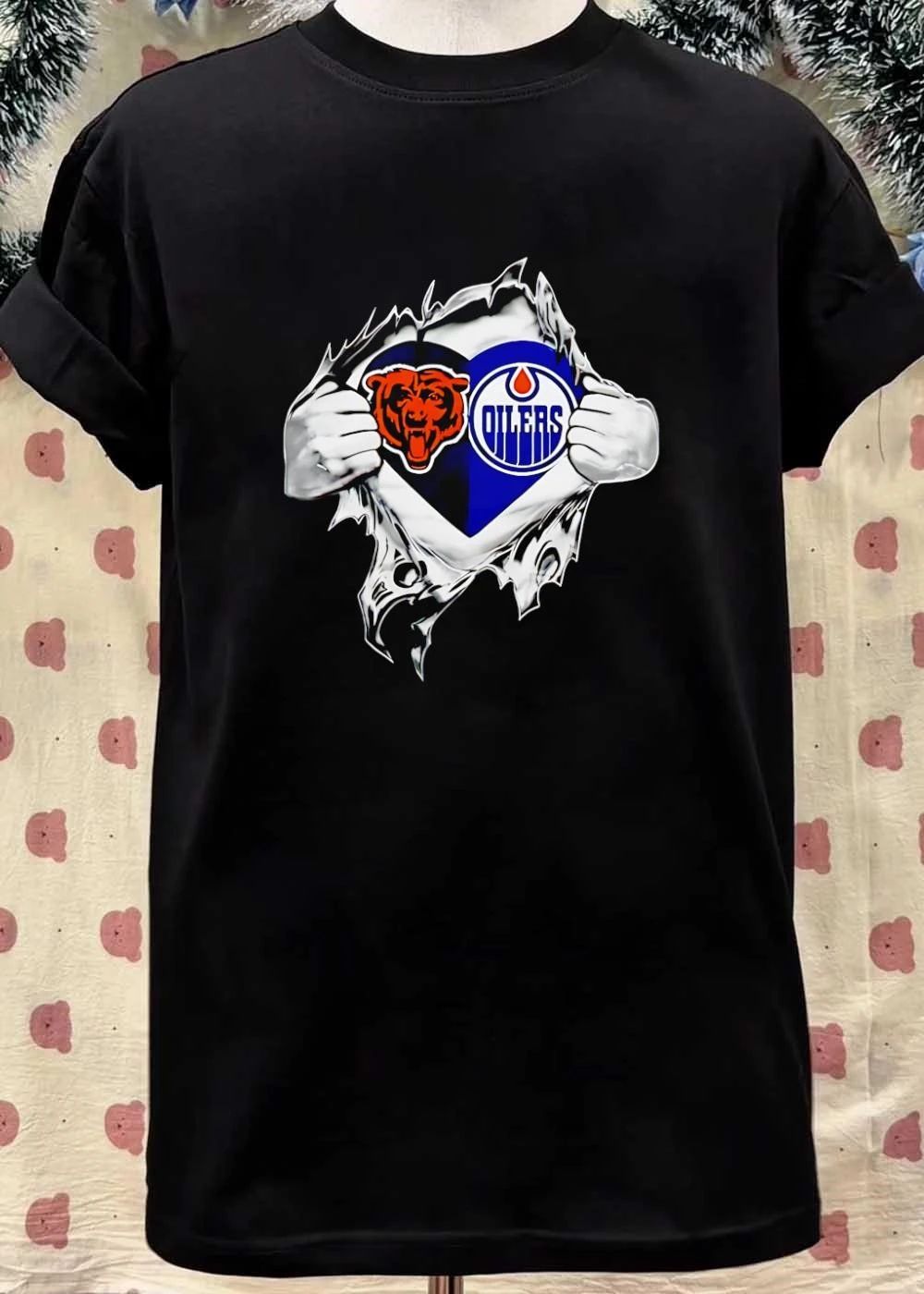 Fan Gear Showing Bear and Oilers Heart T-Shirt