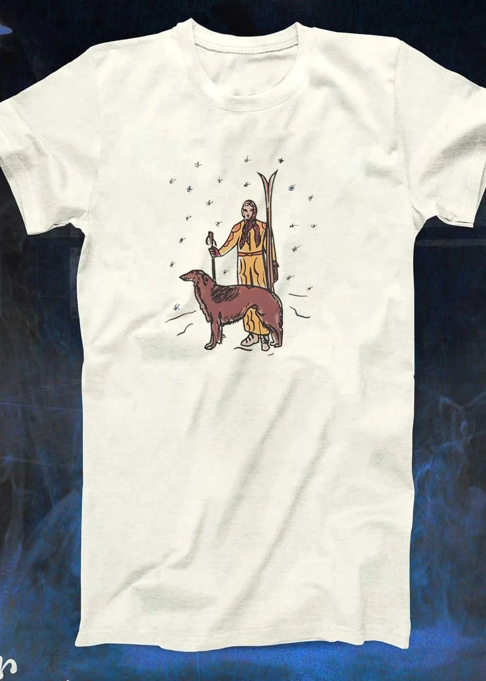 Woman Skiing with Borzoi Dog Winter Sport T-Shirt