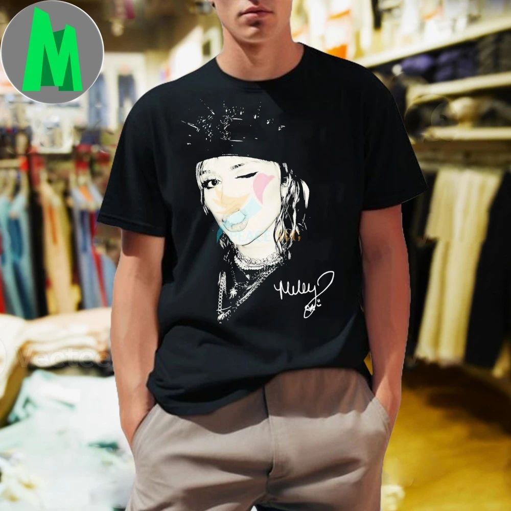 Original Miley Cyrus Black Crown Winking Face Monochrome Portrait Shirt