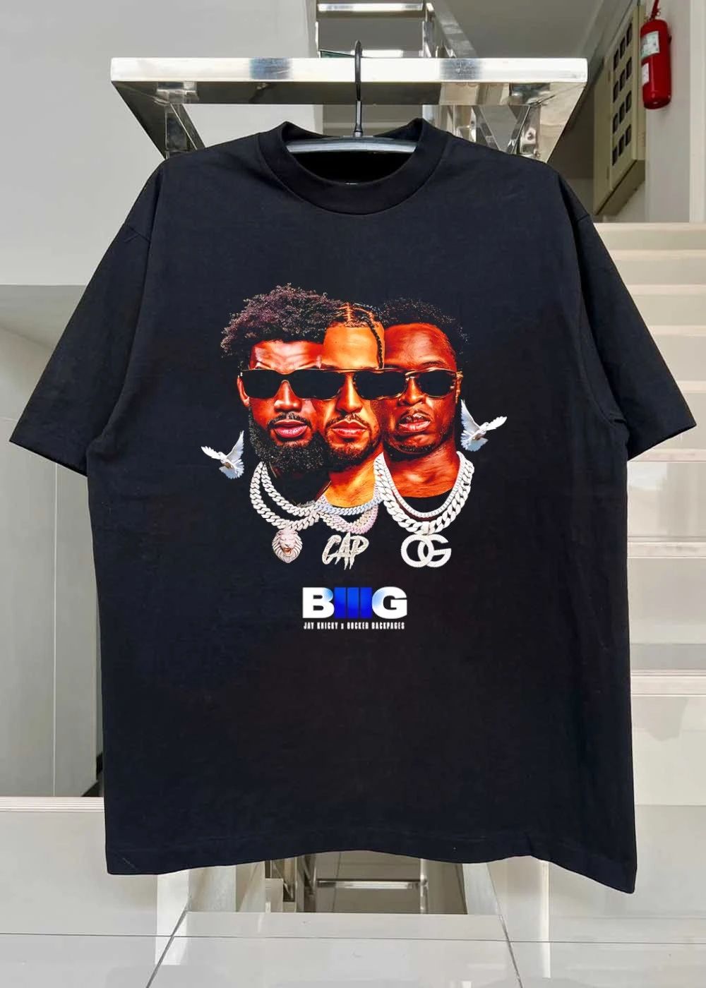 Jay Knicky x Bocker Backpages BIIG Three Men Wearing Chains T-Shirt