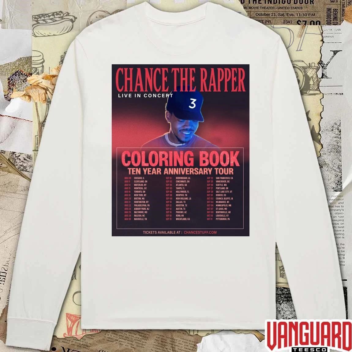 Chance the Rapper Live In Concert Coloring Book Ten Year Anniversary Tour 2026 Poster t-shirt