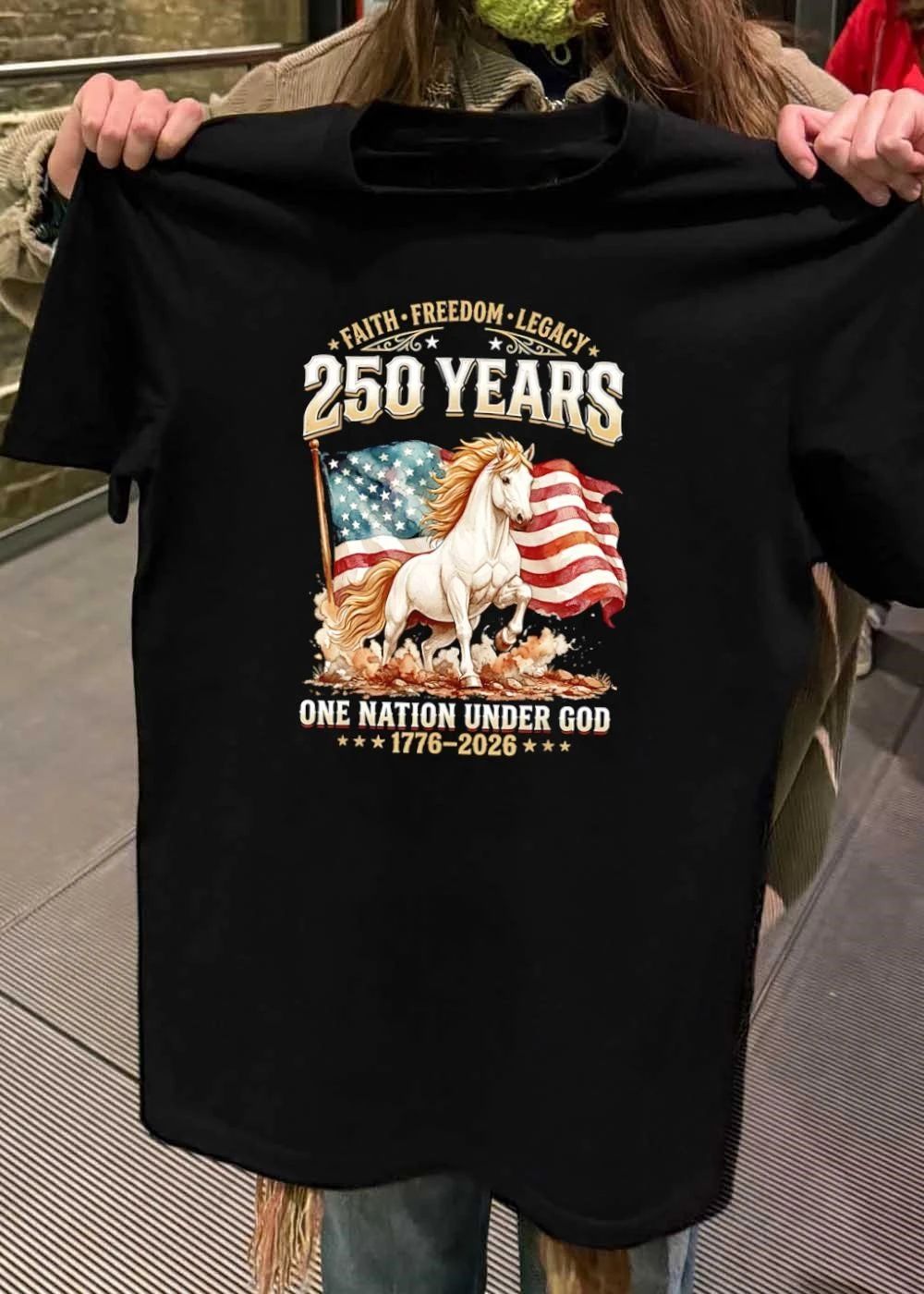 Faith Freedom Legacy 250 Years One Nation Under God 1776 2026 Horse T-Shirt
