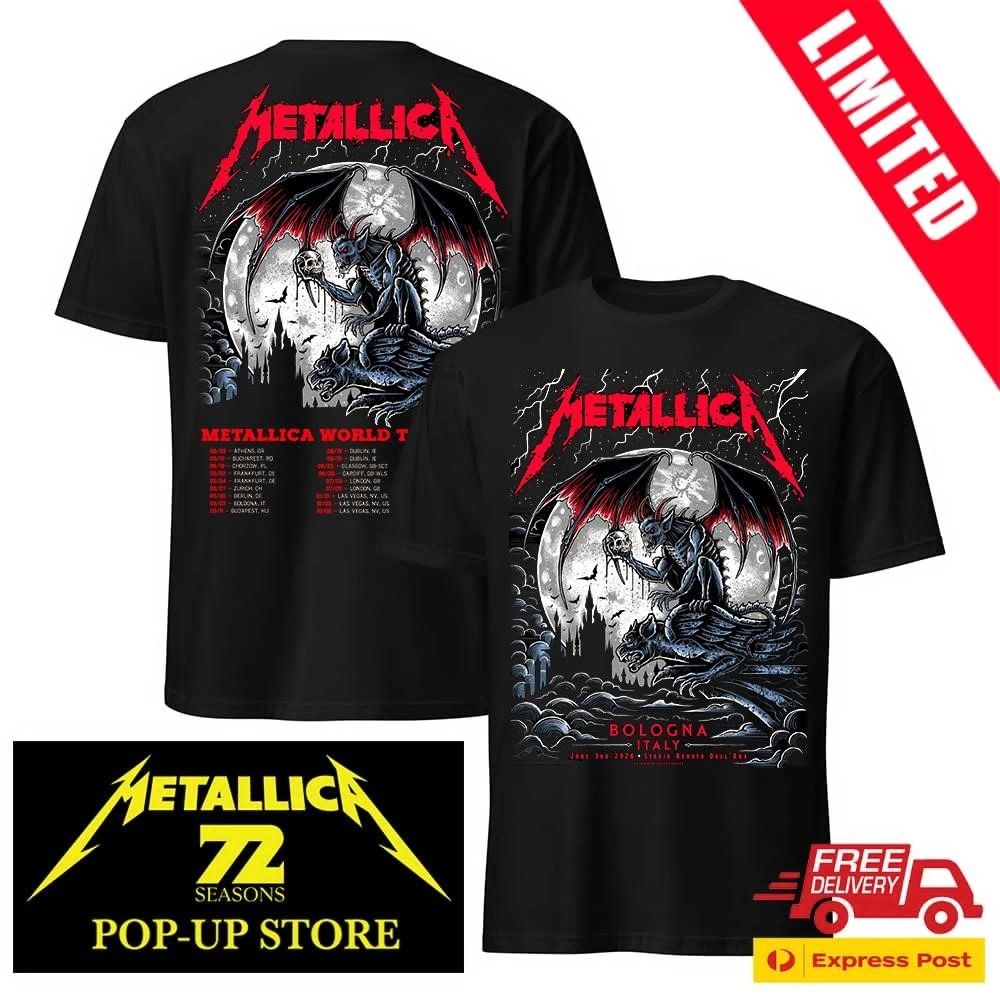 Metallica Bologna 2026 Tour Dates Pop-Up Shop Keith Stanley Two Sided Shirt