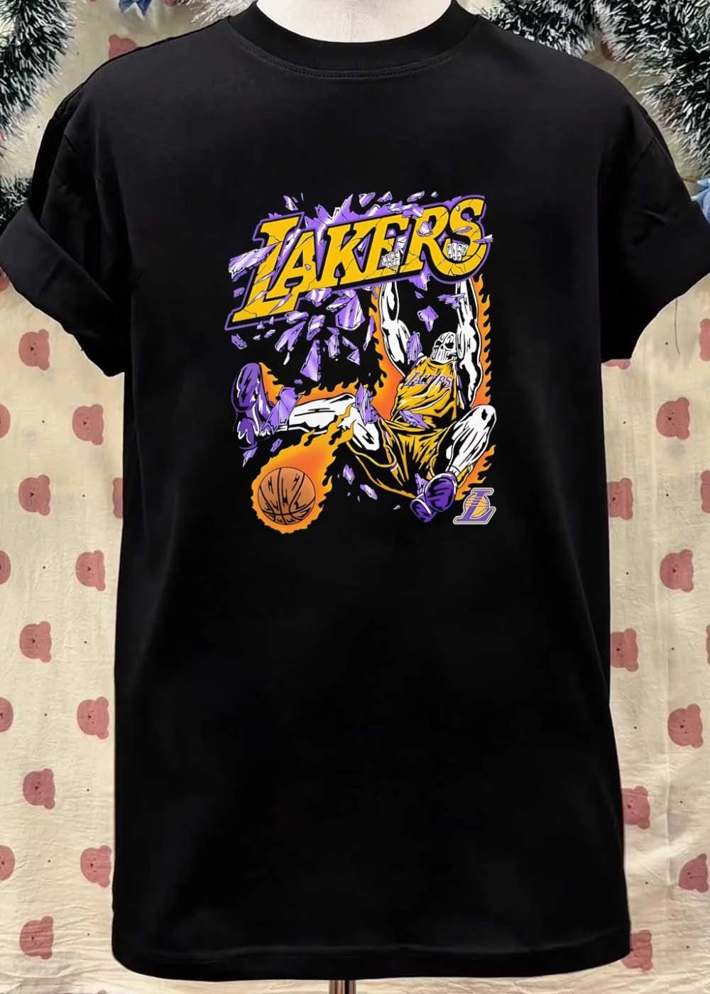 Lakers Apparel Skeleton Dunking Basketball Through Shattered Glass Los Angeles Lakers shirt