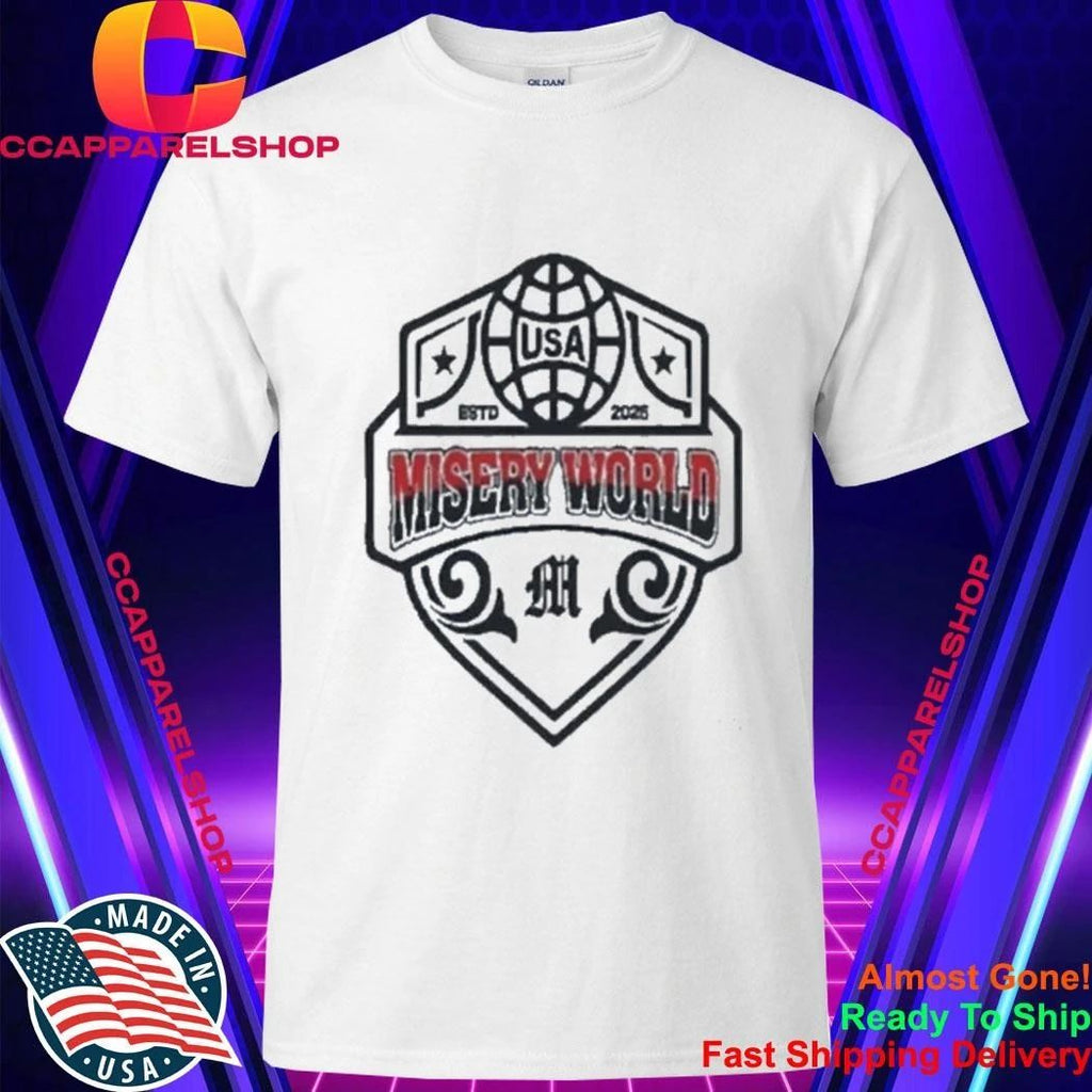 Misery World USA ESTD 2026 Shield Logo Athletic Global Tour Shirt