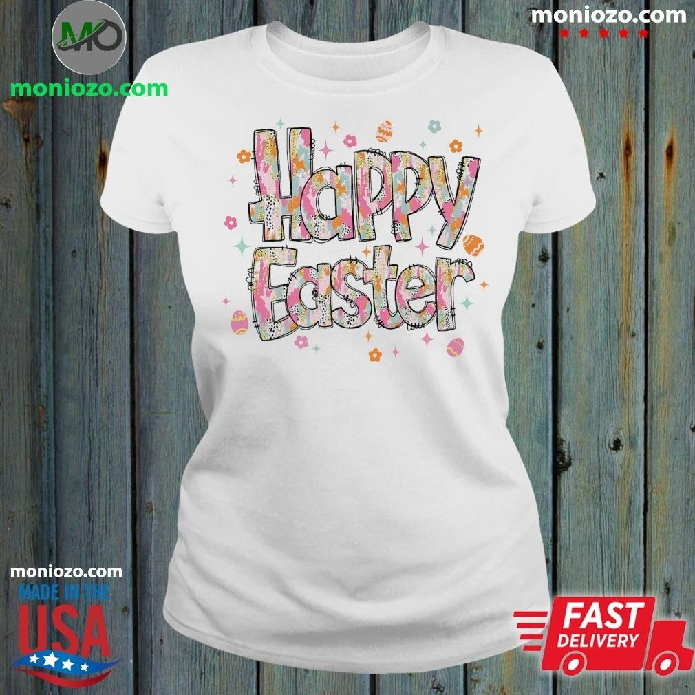 Original Happy Easter Colorful Happy Easter Lettering Shirt