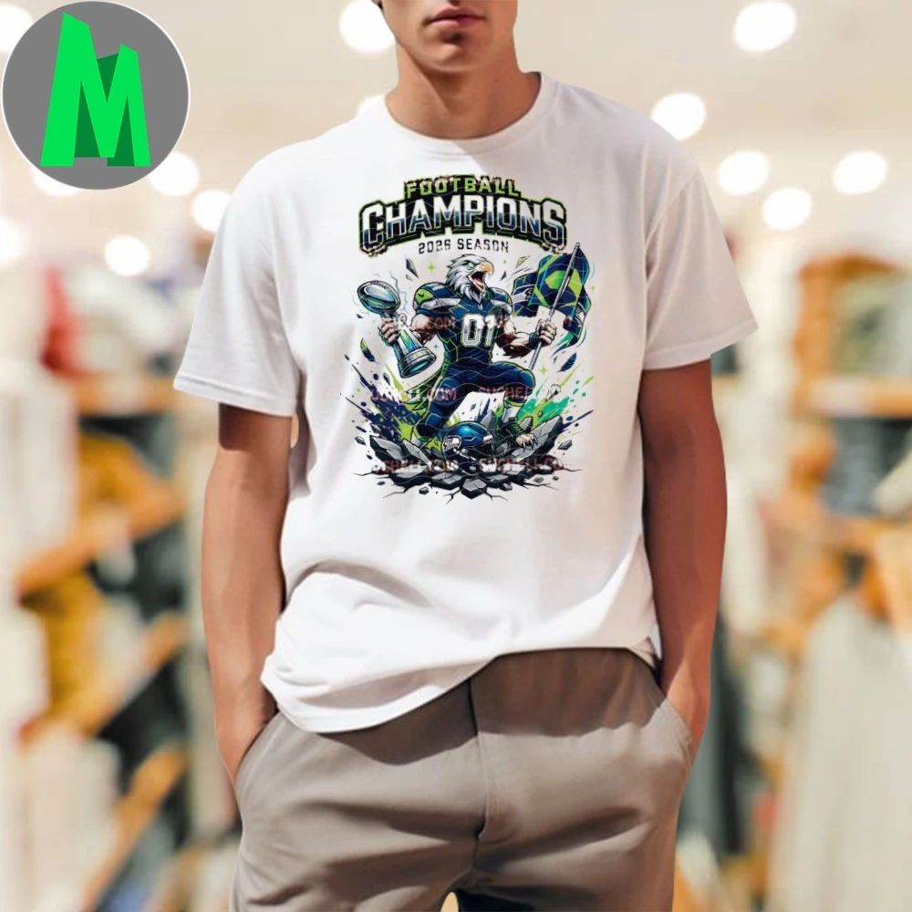Seattle Football 2026 Champion Hawk Mascot Trophy Shirt