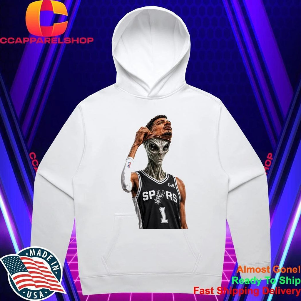 Wembanyama Face Reveal Spurs Alien Takeover Shirt
