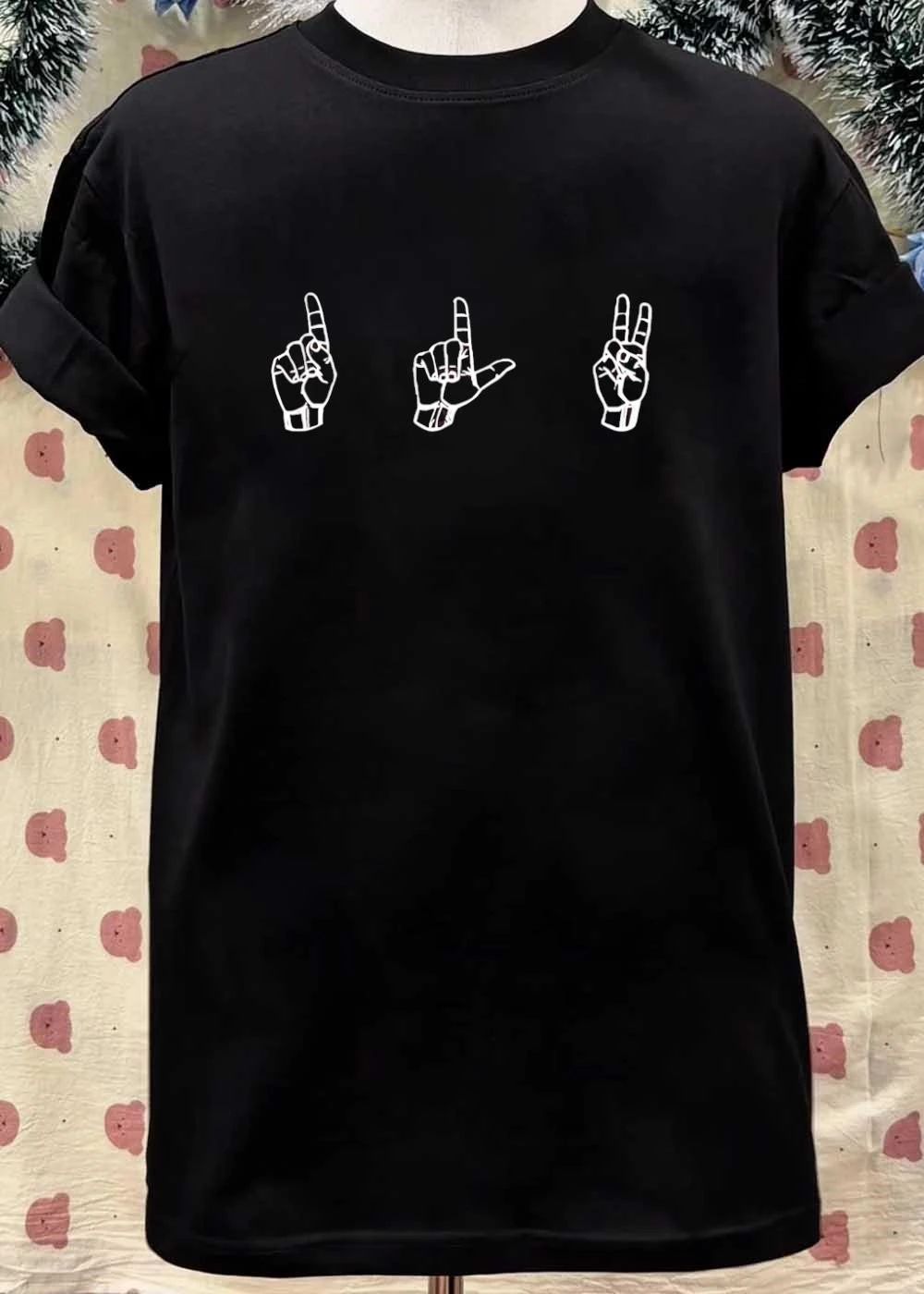 L-shape sign hand gesture shirt