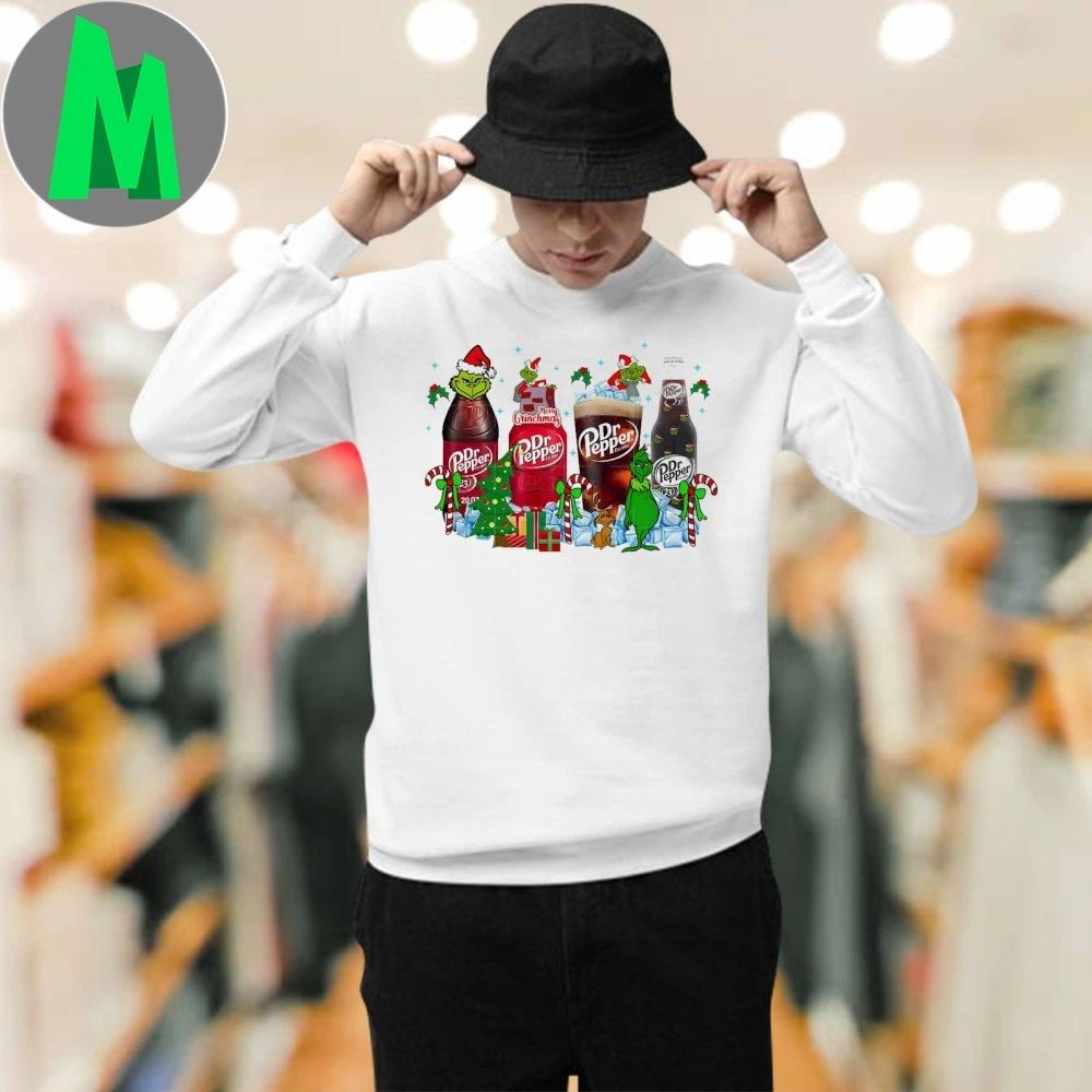Dr Pepper soda and Christmas decorations and Grinch characters Shirt