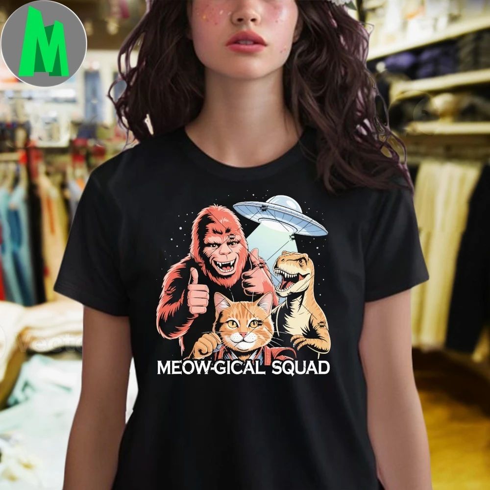 Cat Selfie With Bigfoot Dinosaur UFO Shirt