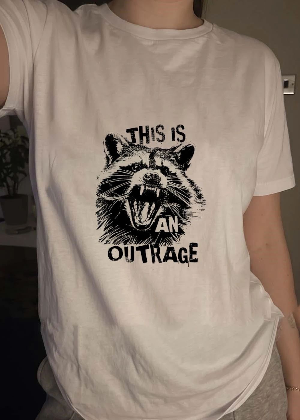 This Is An Outrage Angry Raccoon Graphic Shirt