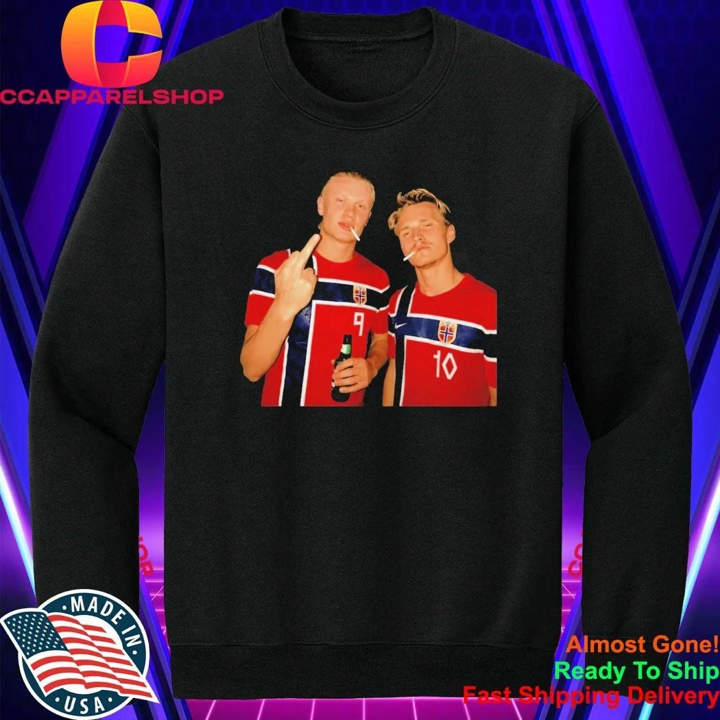 Erling Haaland and Martin Odegaard Norway smoking middle finger shirt