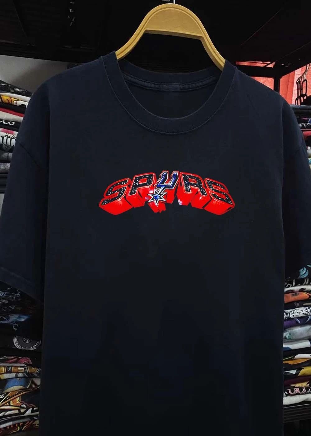 Vintage Spurs Distressed Red Logo Basketball T-Shirt