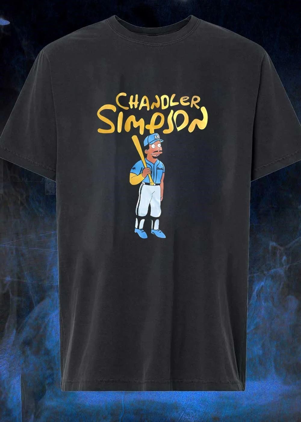 Players Chandler Simpson Baseball Portrait Gold Text Blue T-Shirt