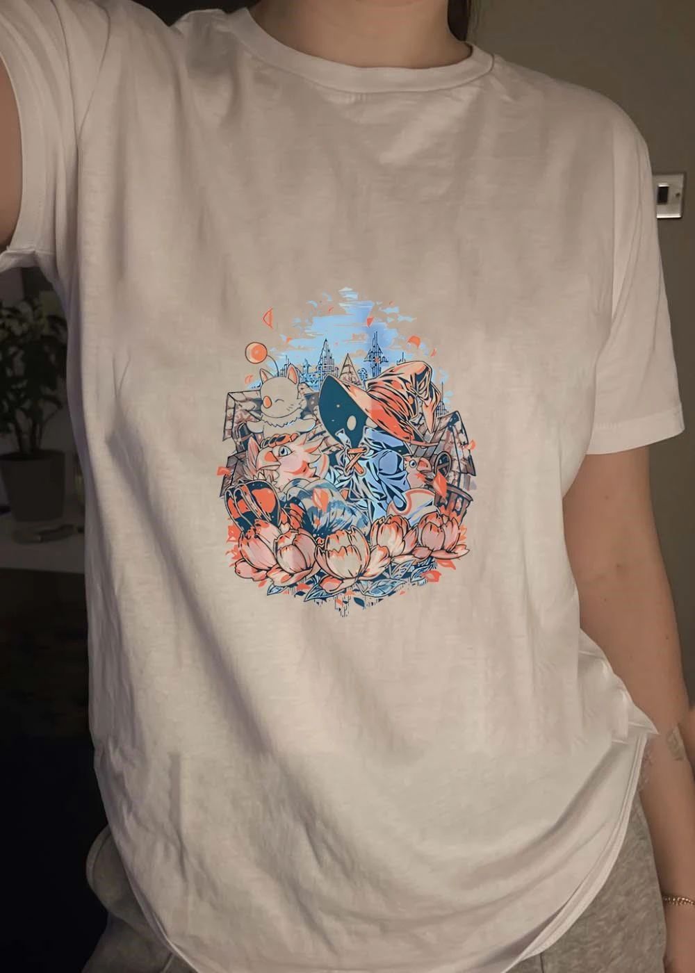 Final Fantasy Vivi Moogle Chocobo flower illustration shirt