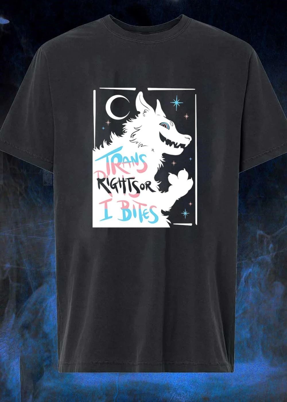 Trans Rights or I Bites White Wolf Celestial Animal Enthusiast T-Shirt
