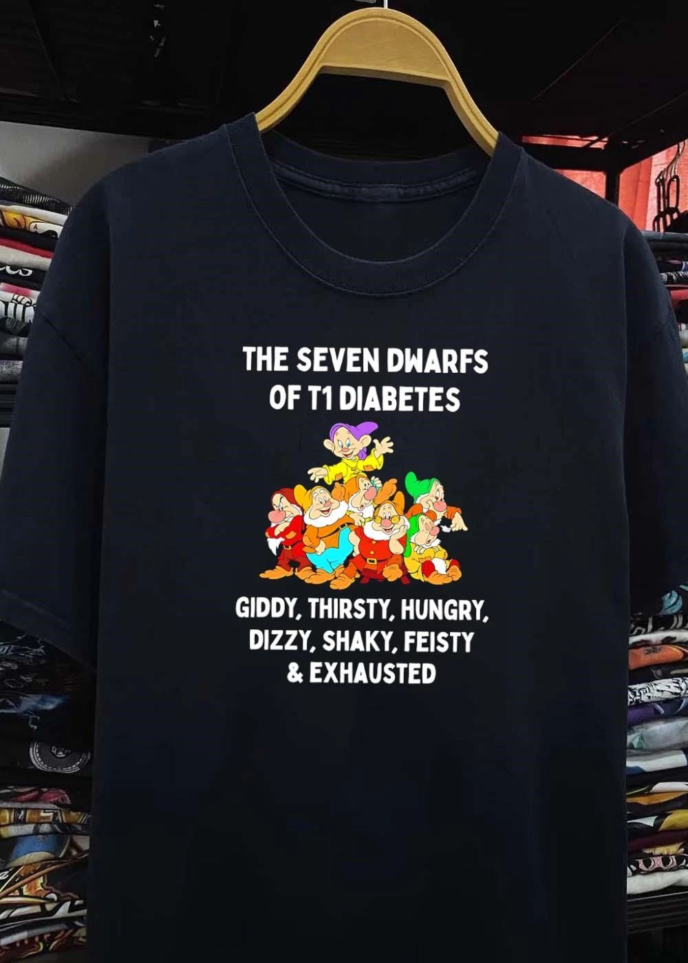 Seven Dwarfs Type 1 Diabetes Awareness Giddy Thirsty Hungry Dizzy Shaky Feisty Exhausted Symptoms shirt