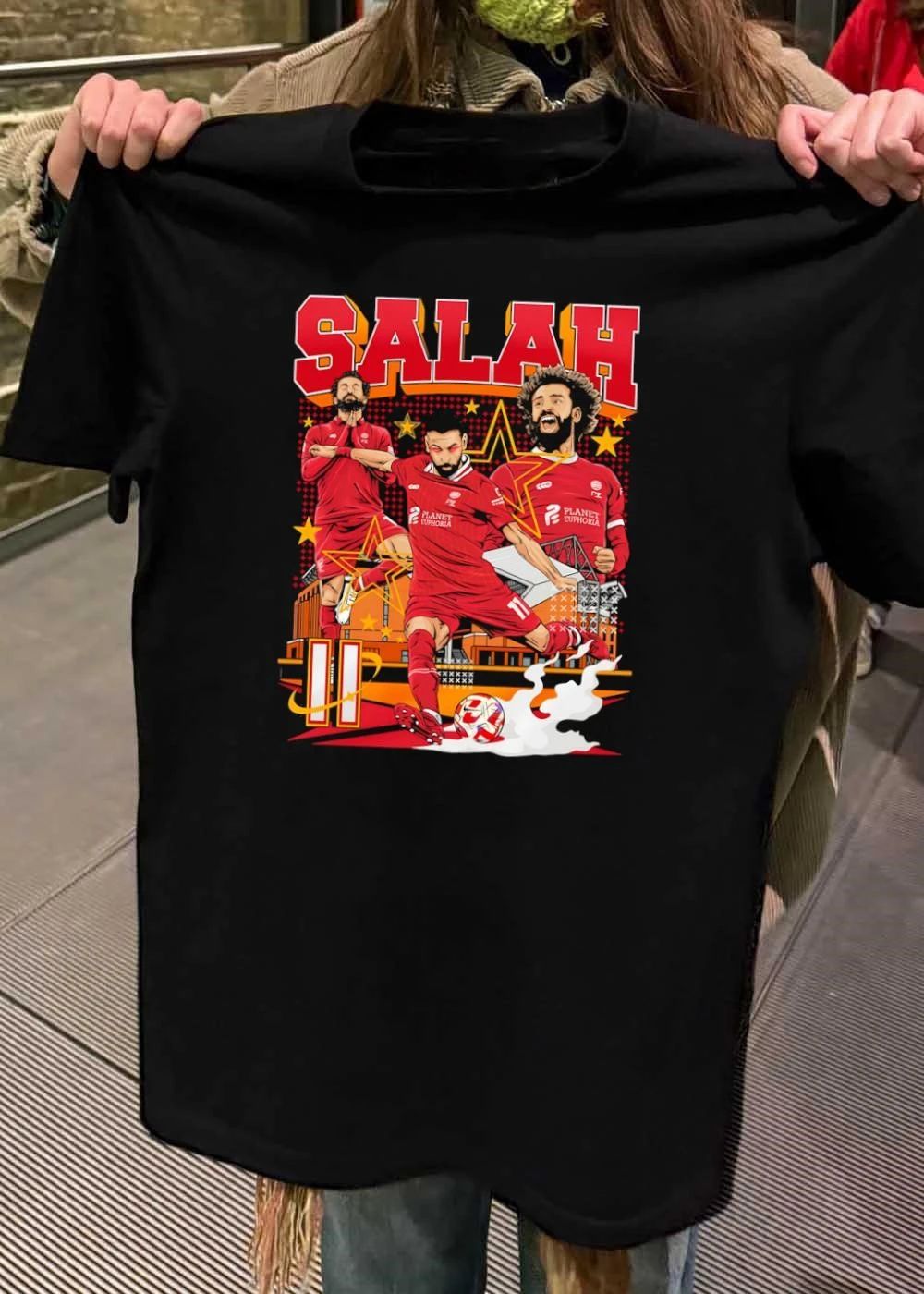 Salah Mohamed Salah Kicking Soccer Ball in Red Jersey Planet Euphoria T-Shirt
