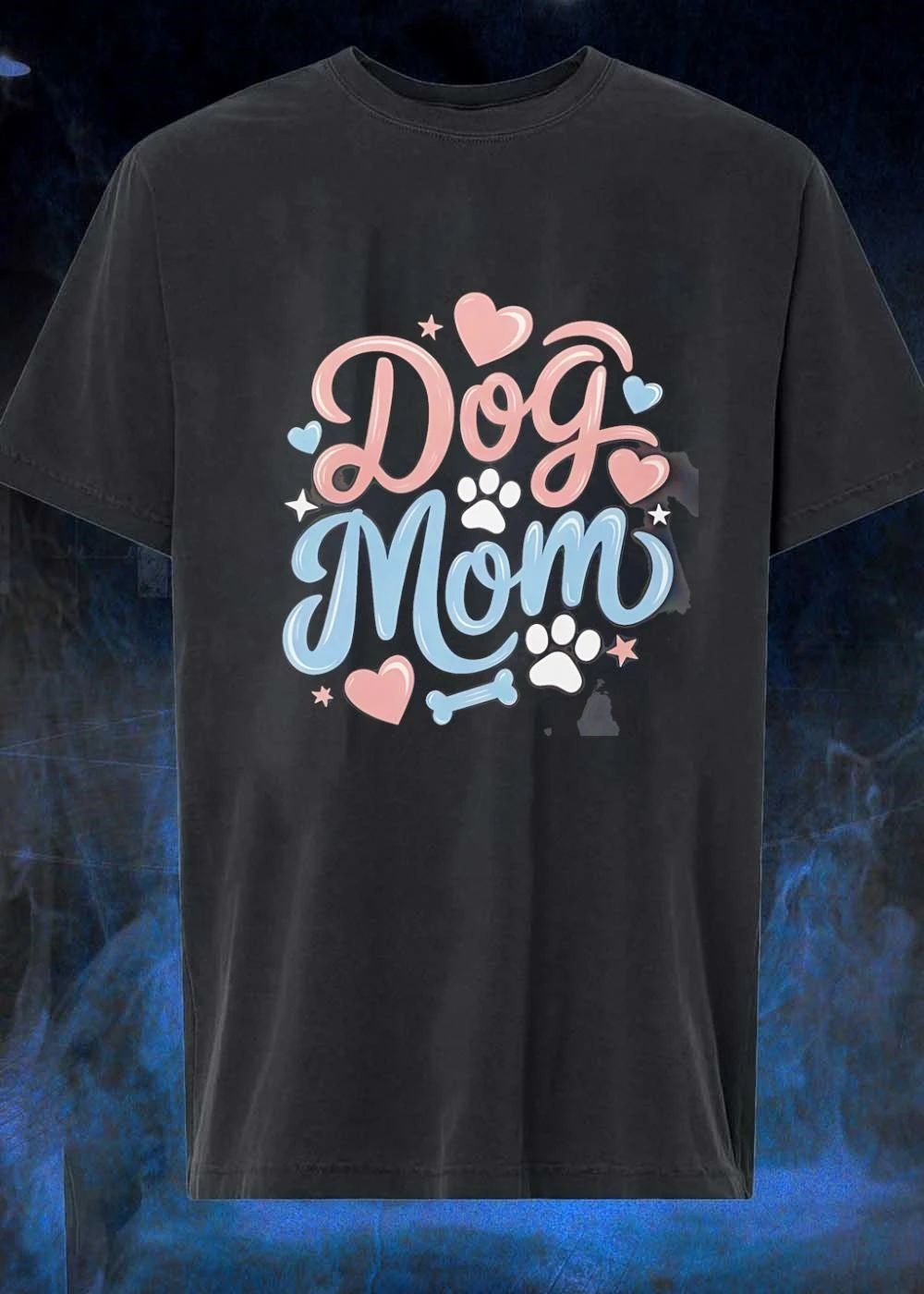 Dog Mom Cute Hearts Paw Prints Stars Bone Design T-Shirt